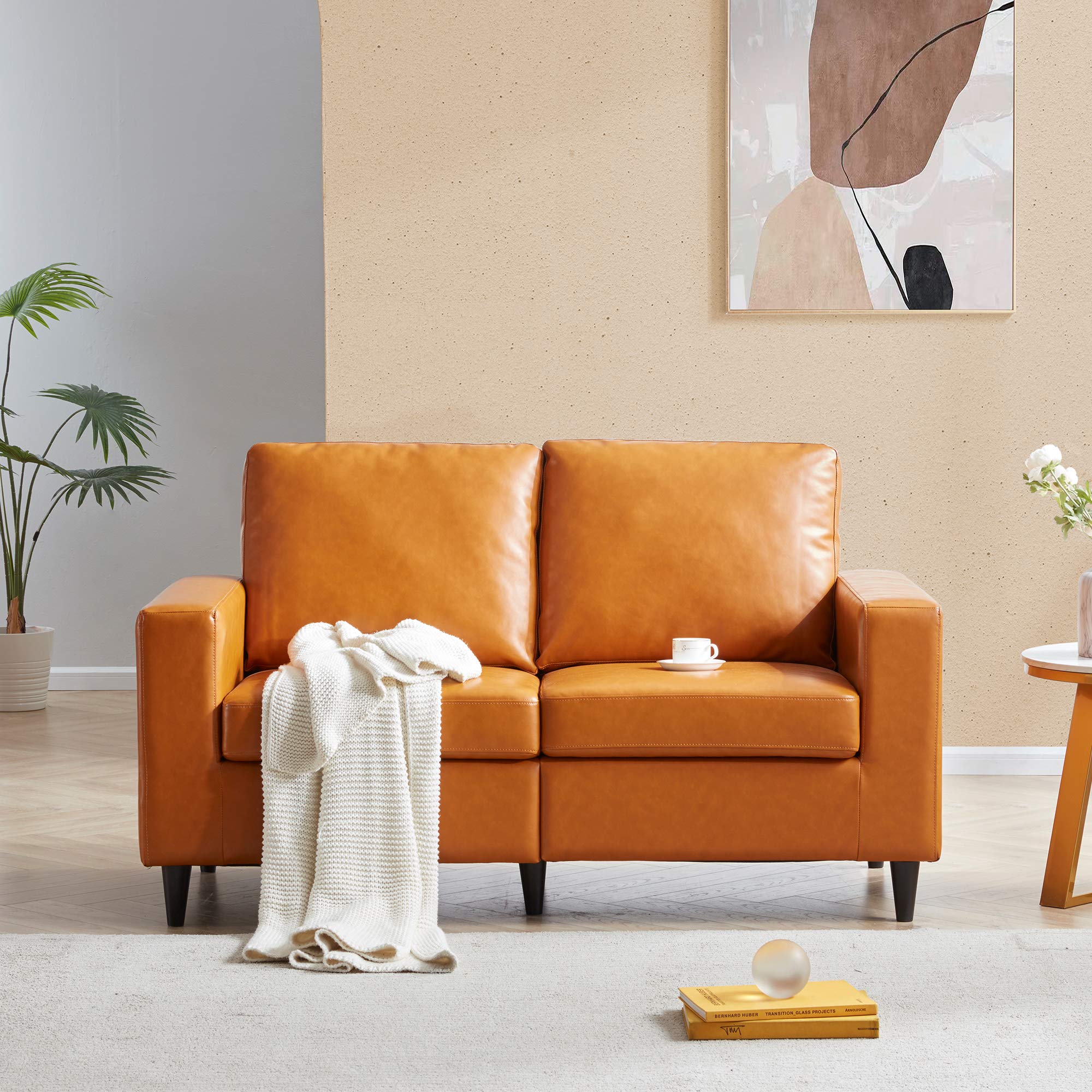 Merax Brown PU Leather Loveseat Sofa Set - Modern Upholstered Couch for Living Room, Office & Small Spaces | Perfect for Apartments, Studios & Cozy Home Decor