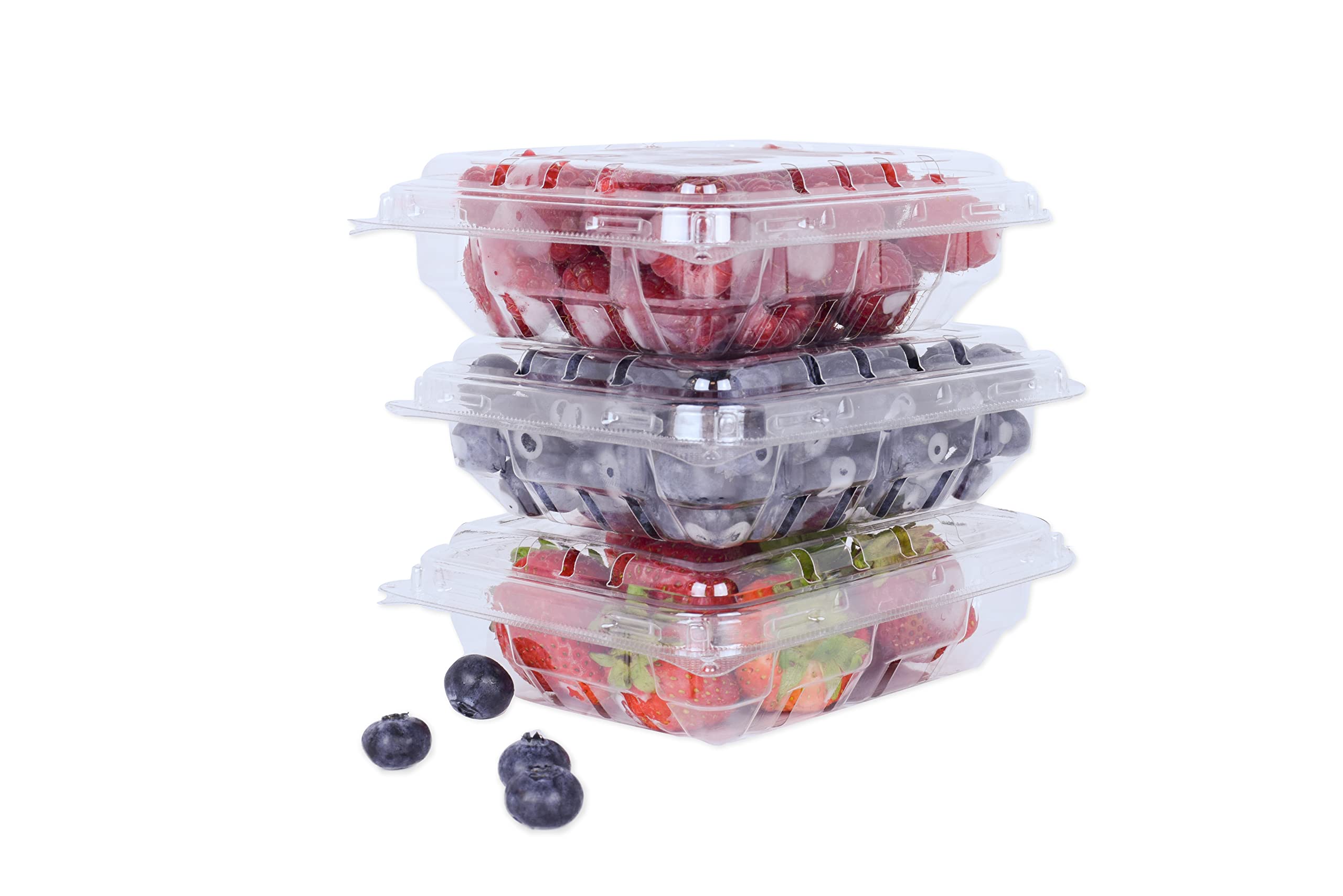 42 Pack - 6oz Clear Plastic Vented Berry Containers with Clamshell Lids - Perfect for Fresh Blueberries, Raspberries, Blackberries Storage - Ideal for Farmers Markets, Grocery Stores & Home Use