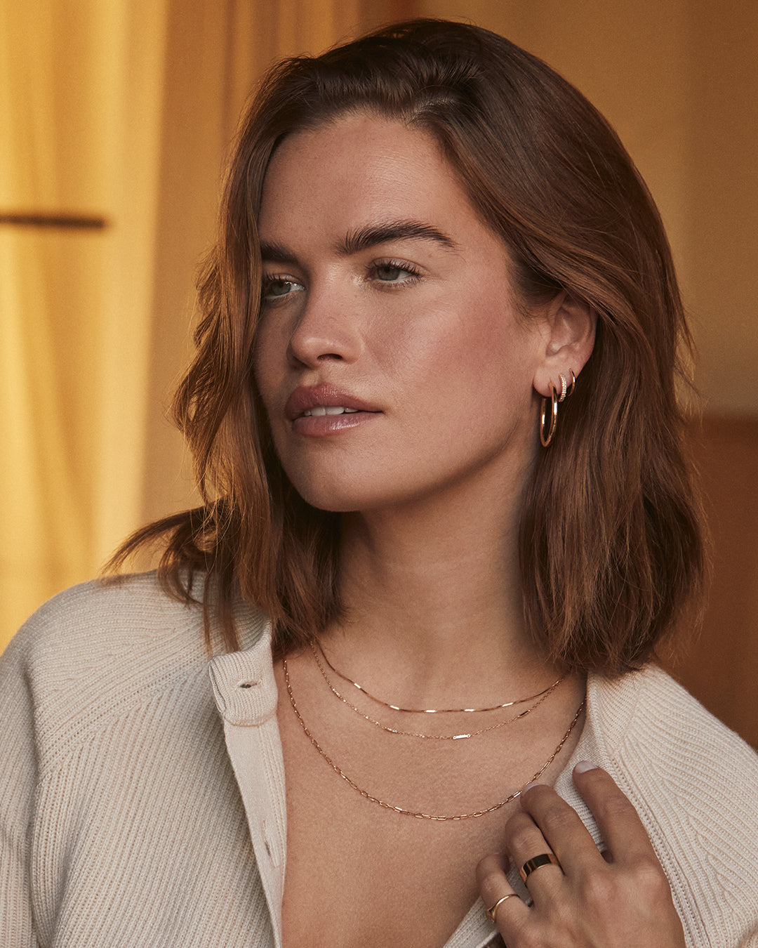 Diamond Double Down Single Huggie Earrings - Elegant Gold Hoop Earrings for Women, Perfect for Everyday Wear & Special Occasions