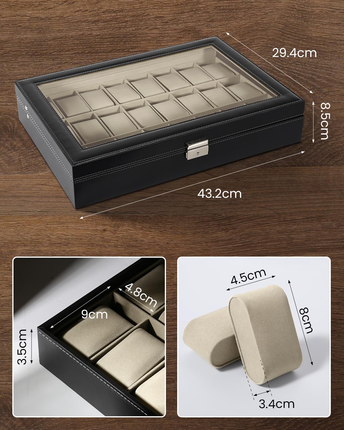 Uten 24-Slot Watch Box Organizer with Large Glass Lid - Jewelry Storage & Display Case for Men & Women - Perfect for Watch Collectors & Gift Giving