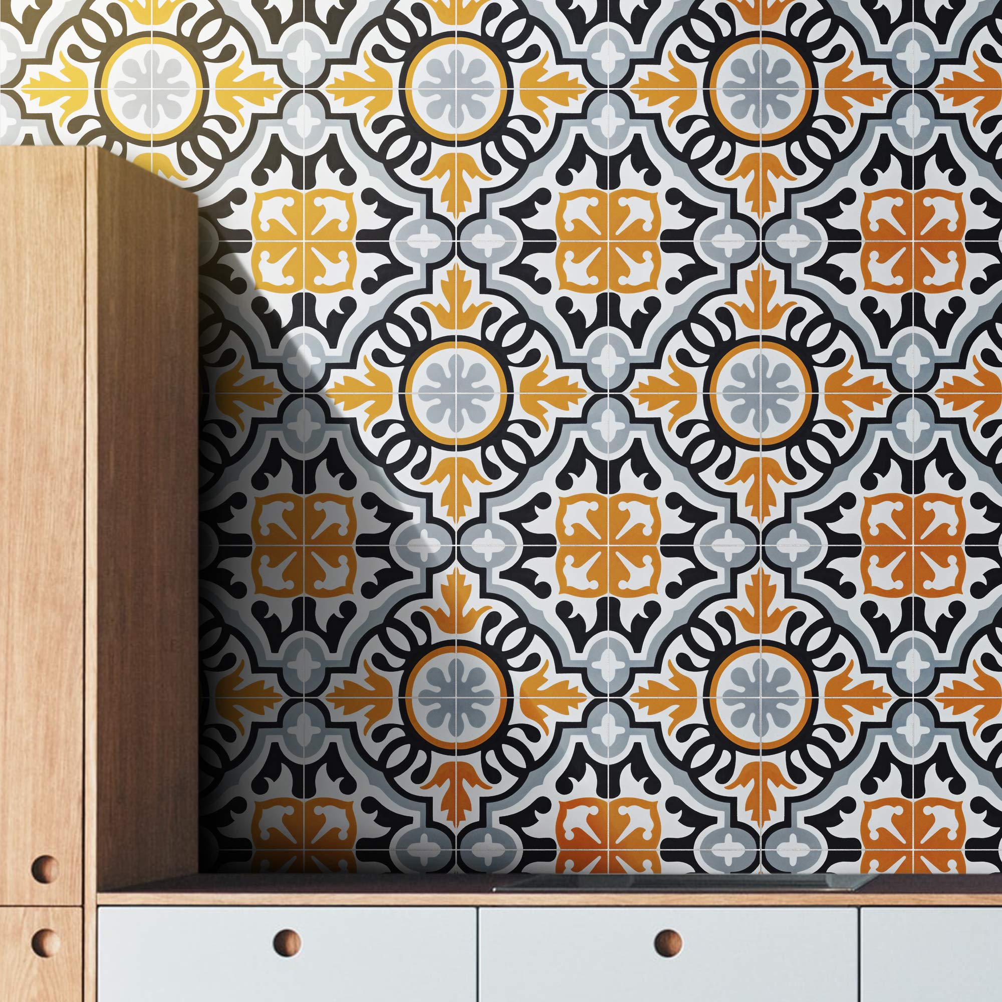 Handmade Moroccan Mosaic Tile BAHA CTP05-13 - Pack of 12 in Orange, Black & Grey - Authentic Zellige Style for Kitchen Backsplash, Bathroom Wall & Outdoor Decor