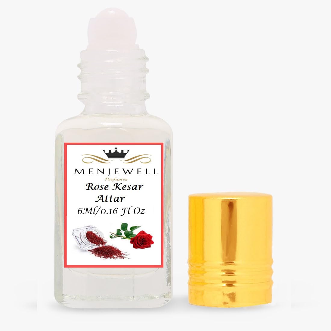 Menjewell Fragrances Rose Kesar Attar 6ml - Premium Natural Perfume Oil for Women & Men - Perfect for Meditation, Aromatherapy & Daily Wear