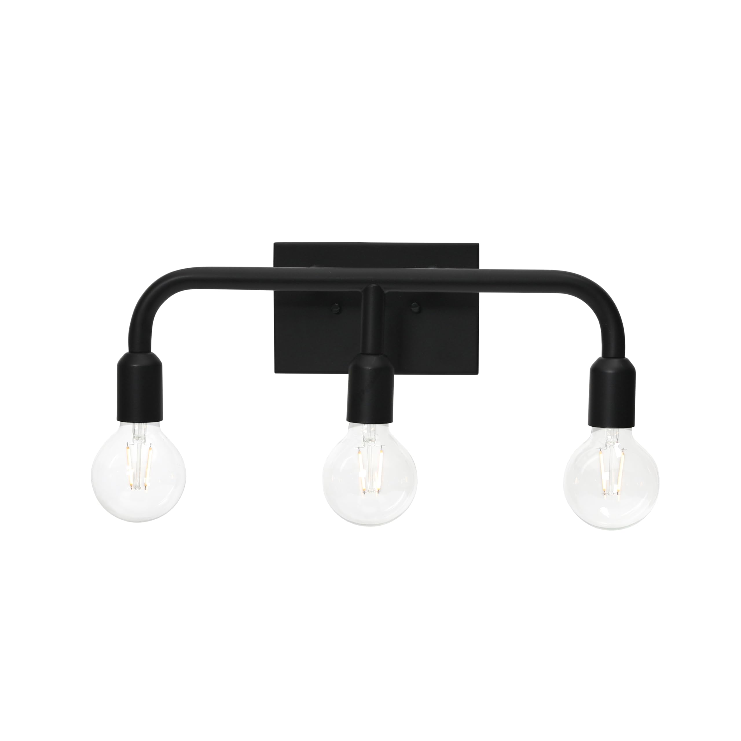 Benson Matte Black Exposed Bulb 3-Light Vanity Light - Perfect for Bathroom Makeup Mirror & Dressing Room Lighting