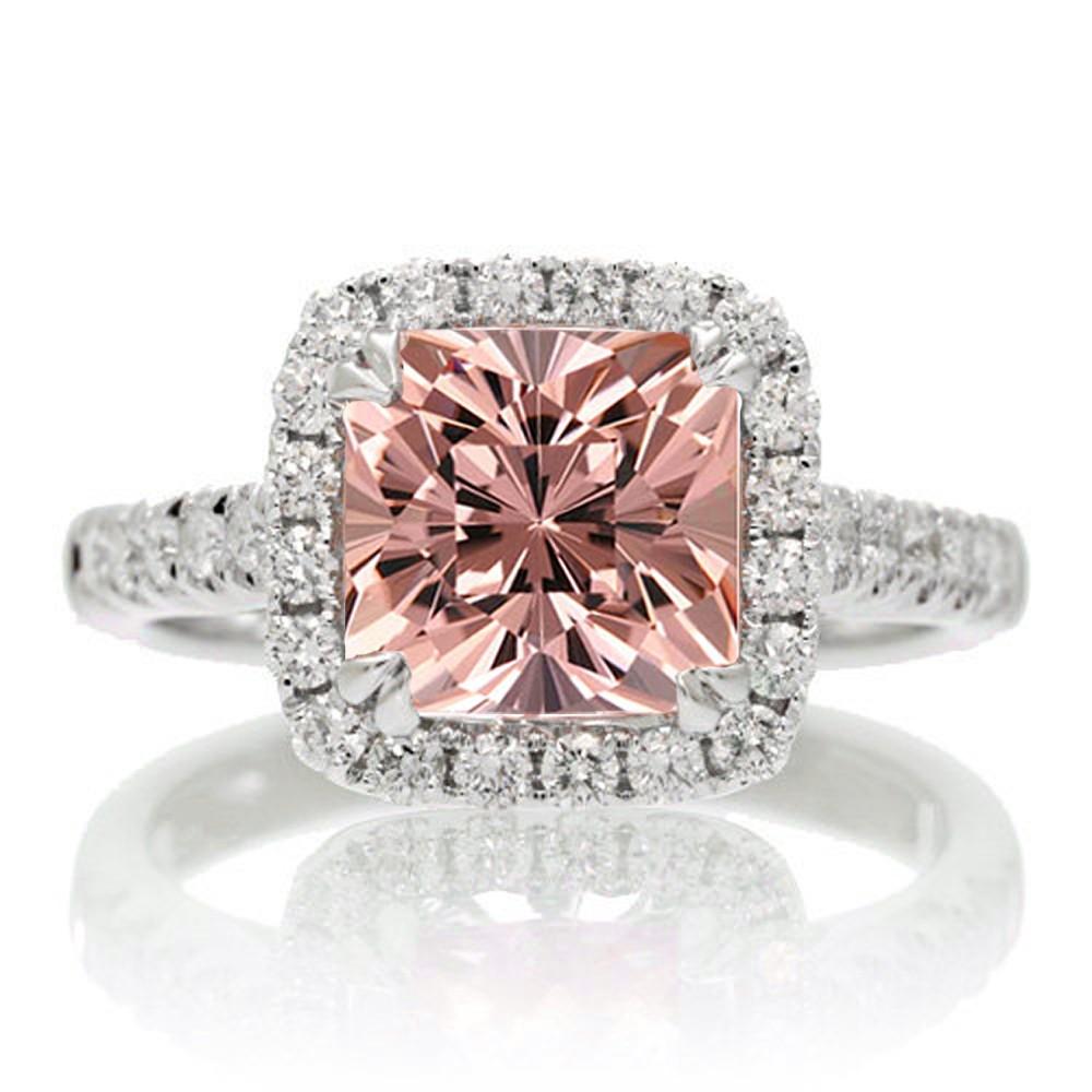 1.80 Carat Cushion Cut Morganite & Diamond Halo Engagement Ring in 18k Gold Plating - Perfect for Proposals, Weddings & Anniversary Gifts