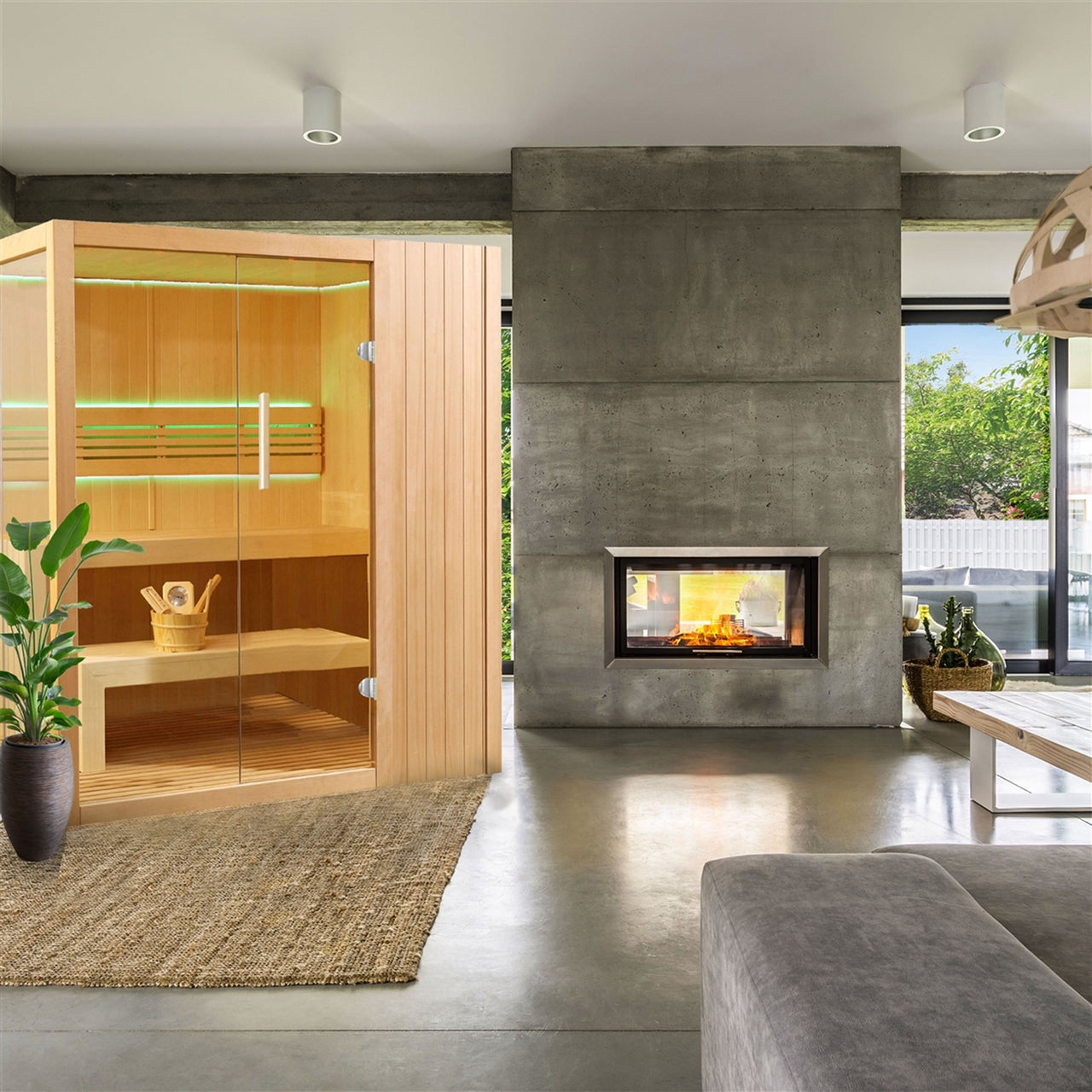 Premium Aleko Canadian Hemlock Indoor Wet & Dry Sauna with LED Lights - 4.5kW ETL Certified Heater - 4 Person Capacity - Perfect for Home Relaxation, Detox & Wellness Therapy