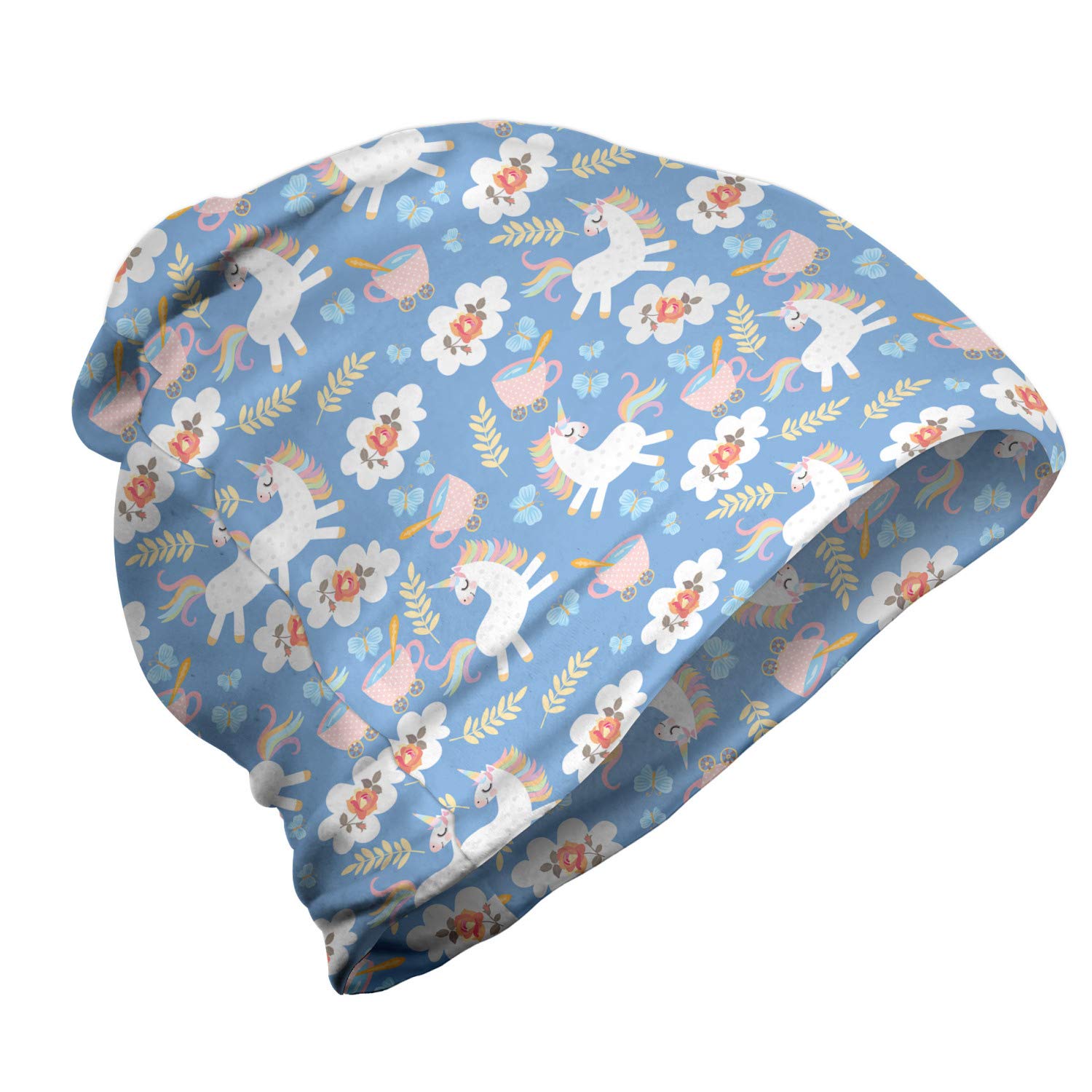 Ambesonne Unisex Beanie Hat with Rose Floral Tea Cup Design - Soft Winter Knit Cap for Men & Women - Perfect for Hiking, Outdoor Activities & Cold Weather Fashion