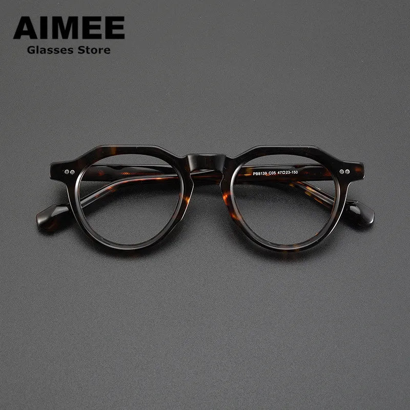 Aimee Unisex Full Rim Flat Top Round Acetate Eyeglasses 88139 - Stylish & Lightweight Frame for Men & Women - Perfect for Reading, Work, and Everyday Fashion