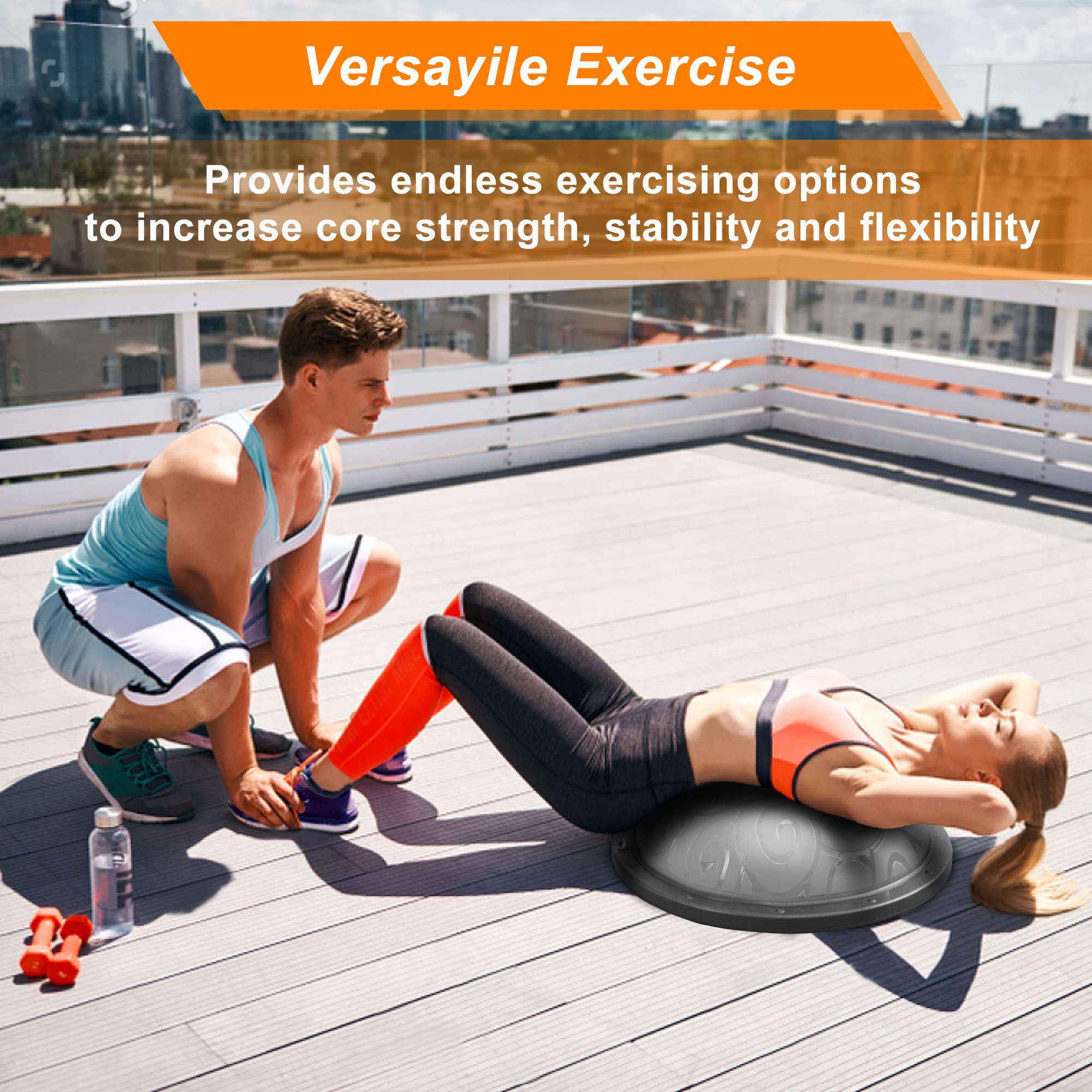 ATIVAFIT Half Exercise Ball - Inflatable Yoga Balance Trainer for Core Strength, Stability Workouts & Home Gym - Includes Resistance Bands, Pump - Supports 660 lbs - Perfect for Yoga, Pilates, Physical Therapy & Fitness Training