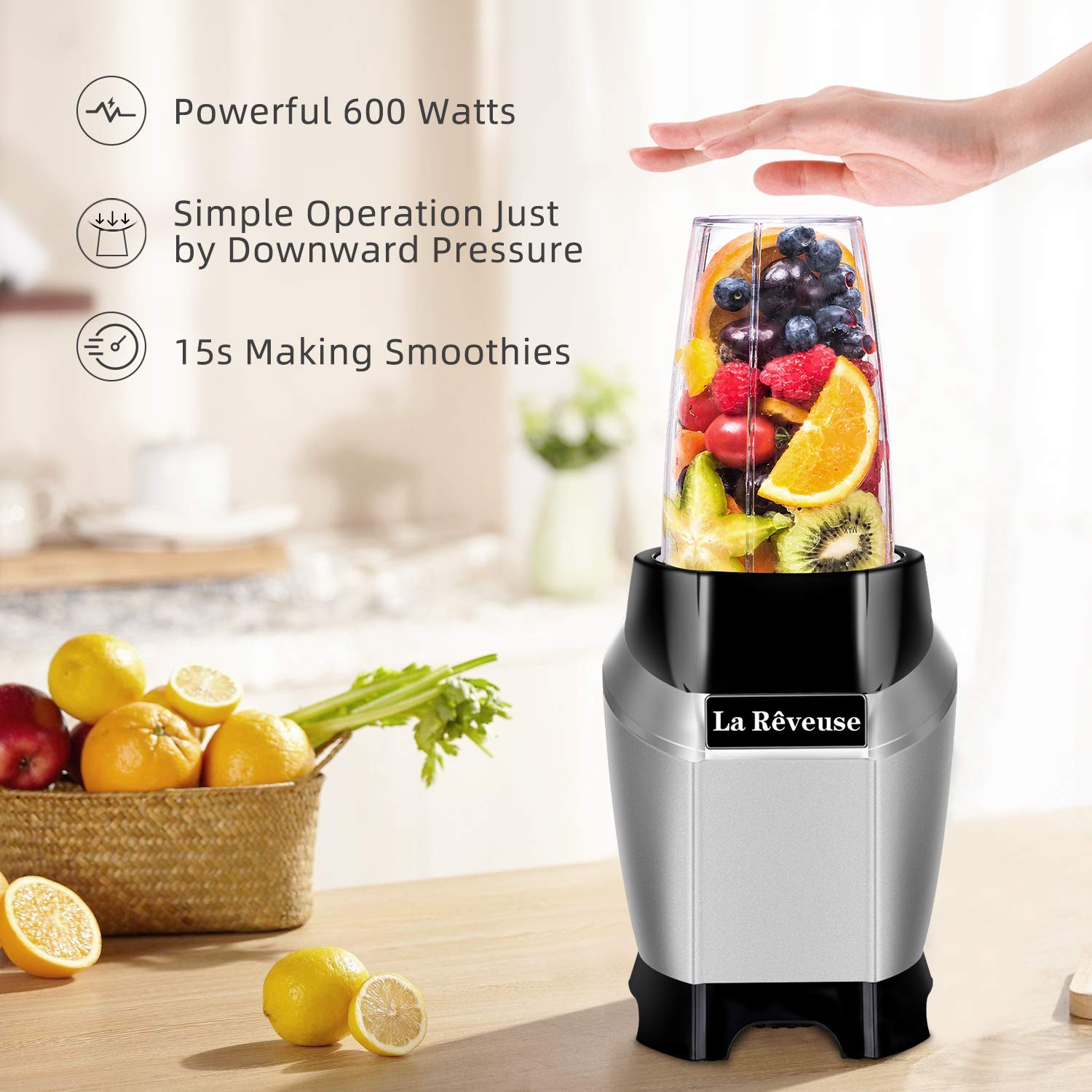 La Reveuse 600W Personal Smoothie Blender with 20oz BPA-Free Travel Bottle - Dishwasher Safe, Portable Blender for Shakes, Smoothies & Protein Drinks - Perfect for Gym, Office & On-The-Go Lifestyle