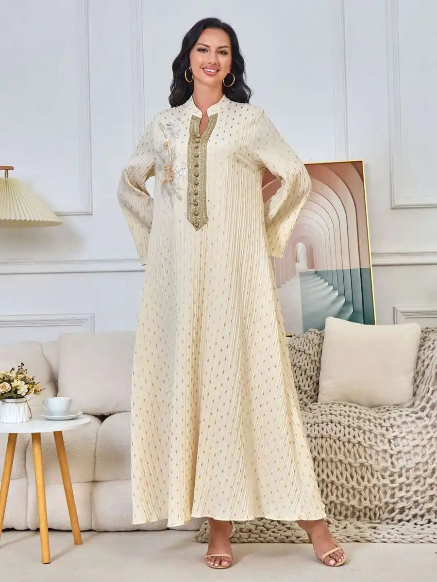 Elegant Eid Dress with Bronzing Beads - Flowy Caftan Kaftan Dress #25169 | Perfect for Eid Celebrations, Weddings & Special Occasions