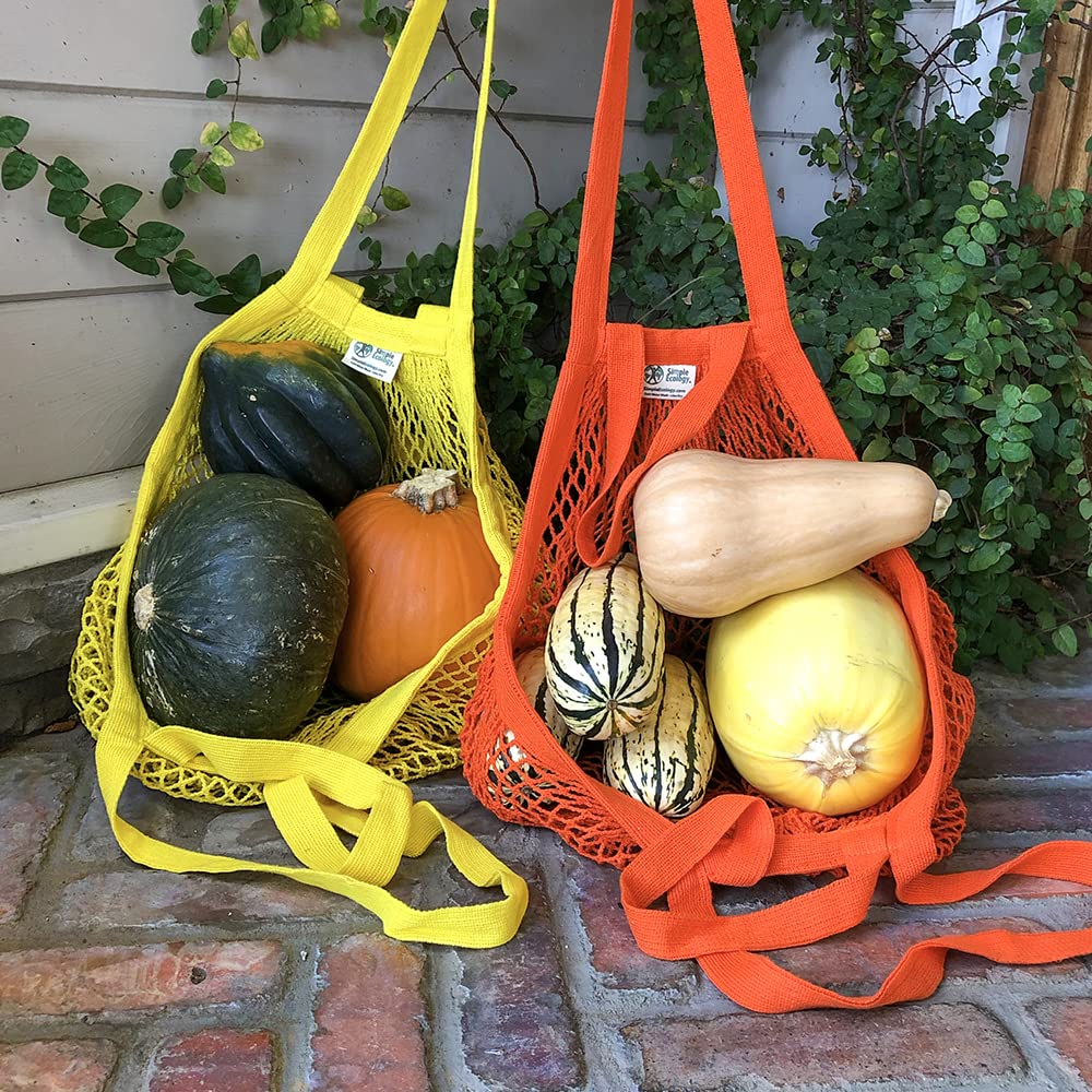 Organic Cotton Heavy Duty Double Handle String Bag - Durable Reusable Shopping Tote for Groceries, Beach & Farmers Market