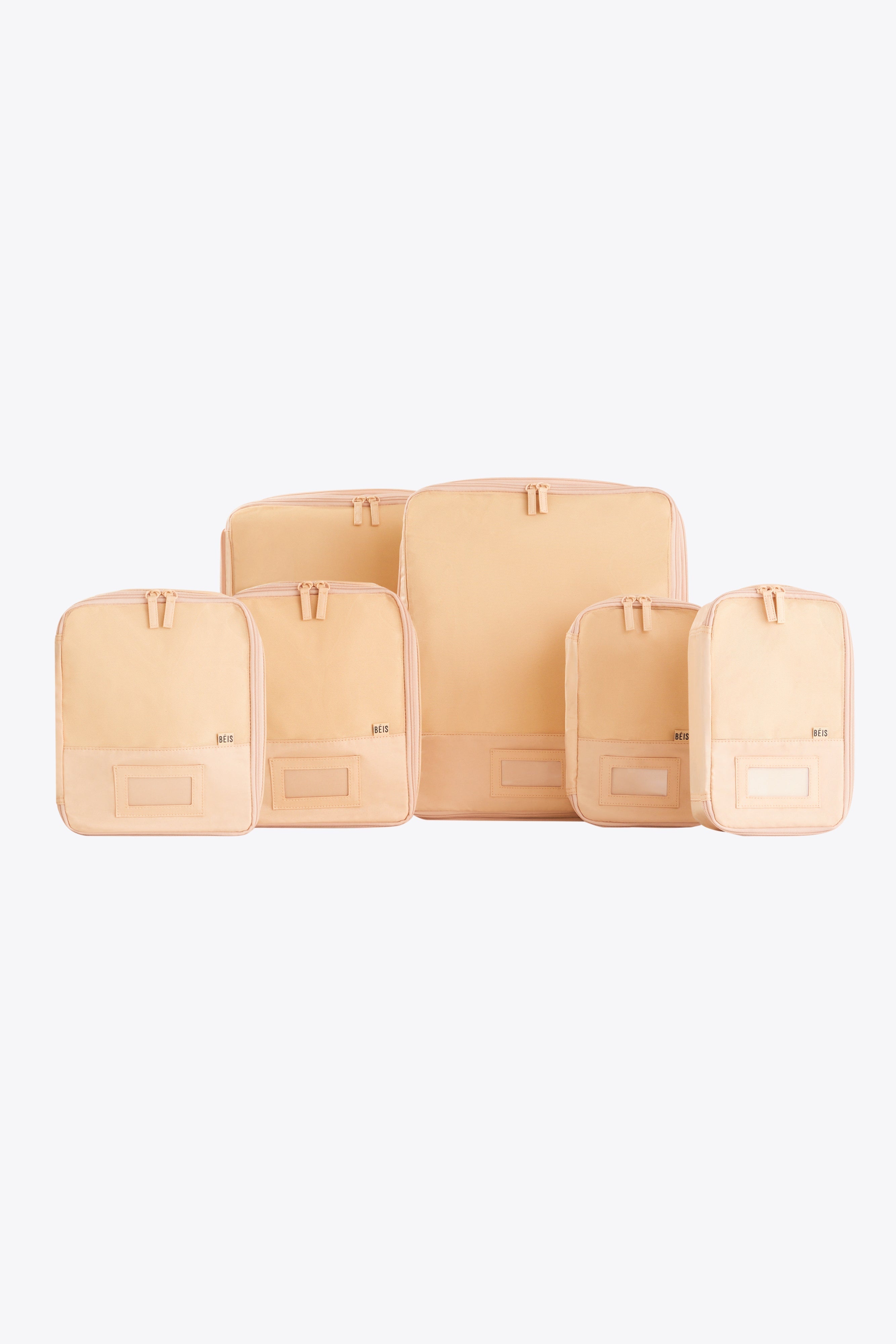 Beige 6-Piece Compression Packing Cubes for Travel - Organize Luggage, Suitcases & Backpacks Efficiently for Vacations & Business Trips