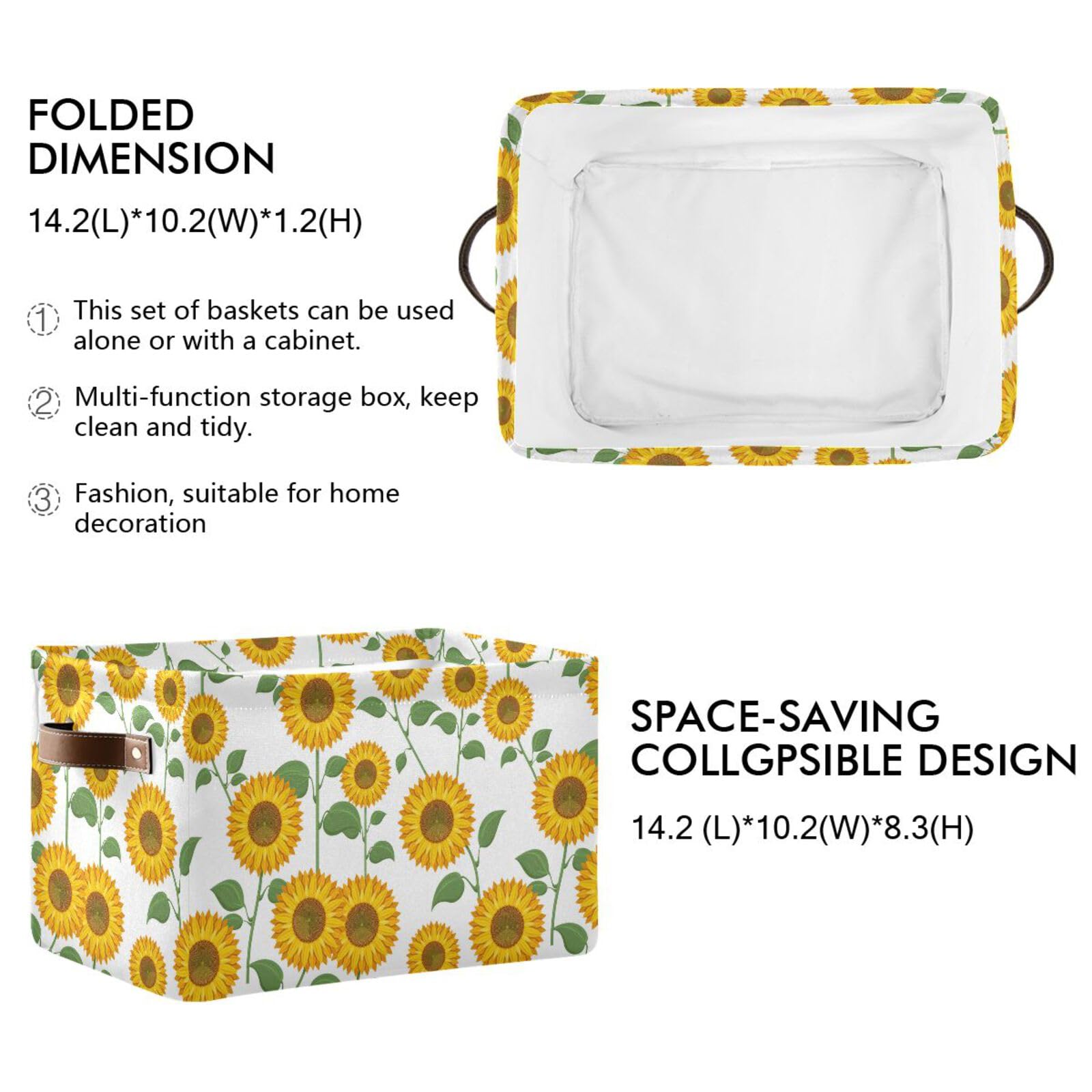 Foldable Sunflower Storage Basket with Handles - Home & Office Organizer