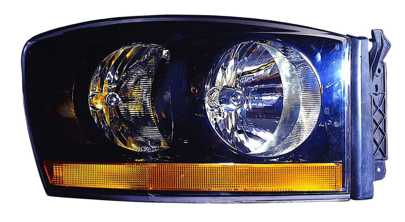 Dodge Ram 1500 2500 3500 2006 Right Passenger Side Headlight Assembly - Halogen Black Trim Replacement for Improved Night Visibility | Perfect for Off-Roading, Daily Commuting & Truck Upgrades