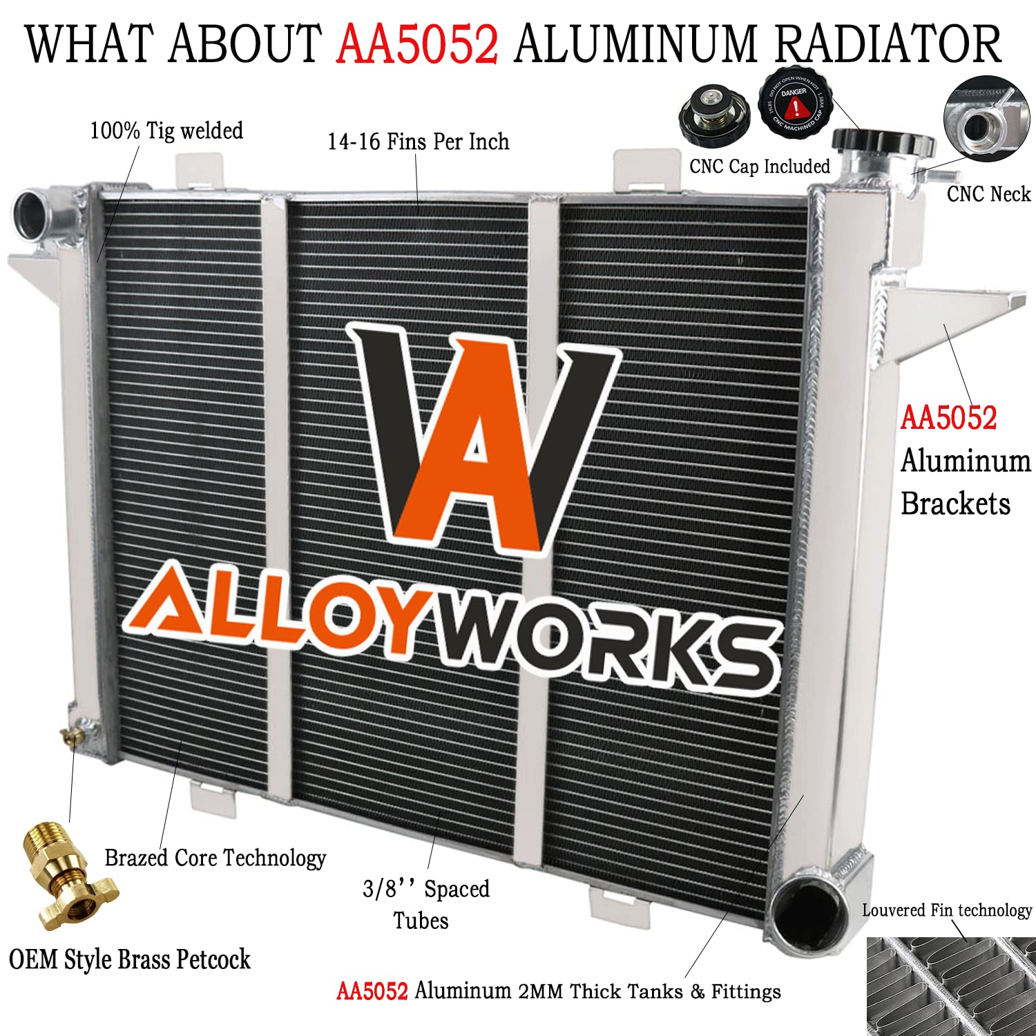 ALLOYWORKS 3 Row All Aluminum Radiator with Shroud Fan & Relay Kit for 1991-1993 Dodge D/W Series D250 D350 W250 W350 5.9L Cummins Diesel - Heavy Duty Cooling Upgrade for Towing & Off-Road Use