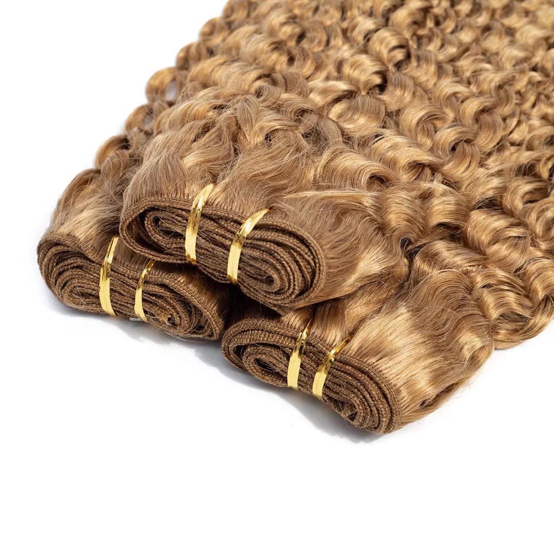FEEL ME 18 20 22 Inch Brazilian Curly Human Hair Bundles - 27 Honey Blonde Unprocessed Virgin Hair Weave (3 Bundles) 8A Mink Kinky Curly Extensions for Natural Look & Styling | Perfect for Daily Wear, Parties & Special Occasions