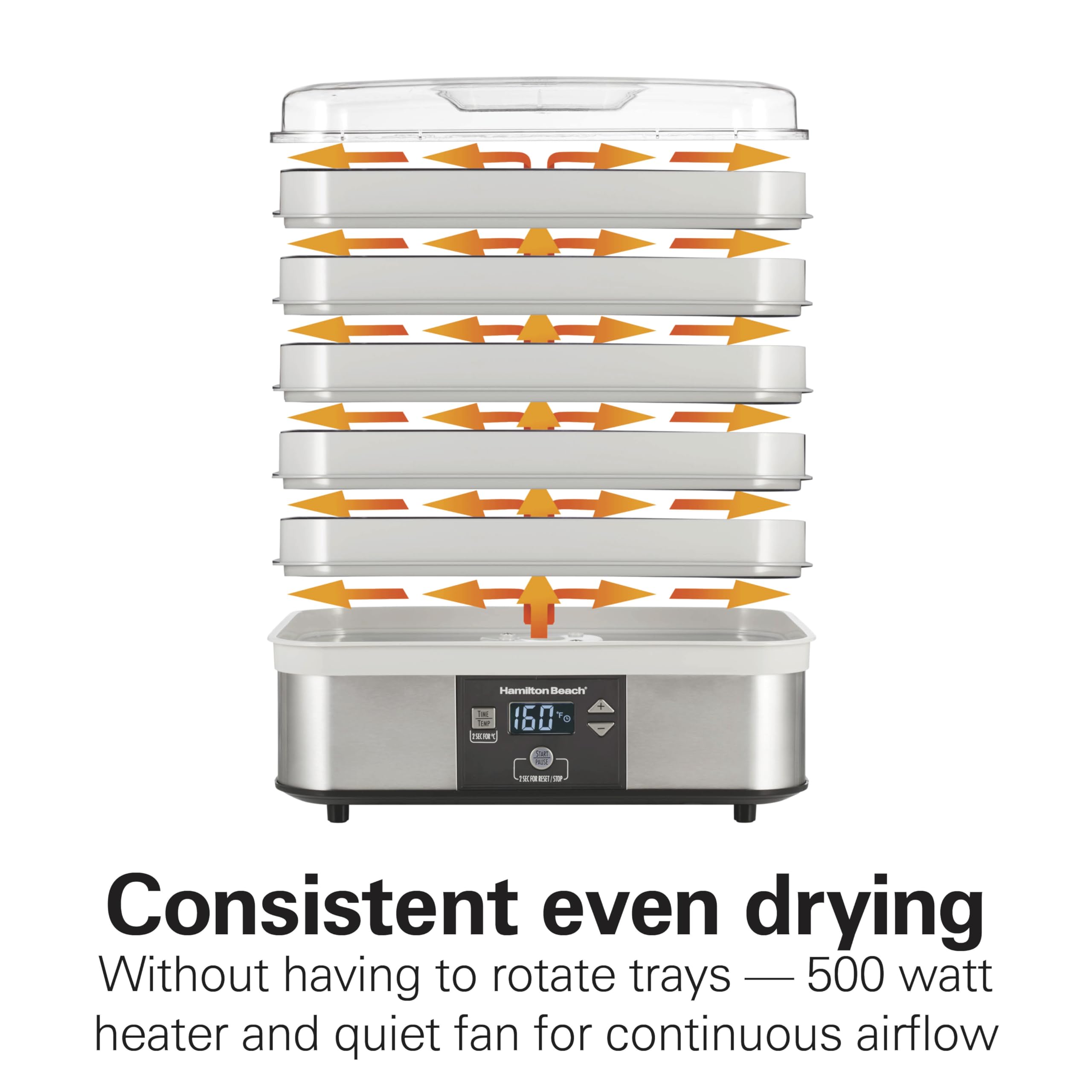 Hamilton Beach 5-Tray Digital Food Dehydrator for Fruits, Jerky & Vegetables - Adjustable Temperature Control with 48-Hour Timer & Auto Shutoff - Perfect for Healthy Snacks, Camping Food Prep & Long-Term Food Storage (Model 32100A, Grey)