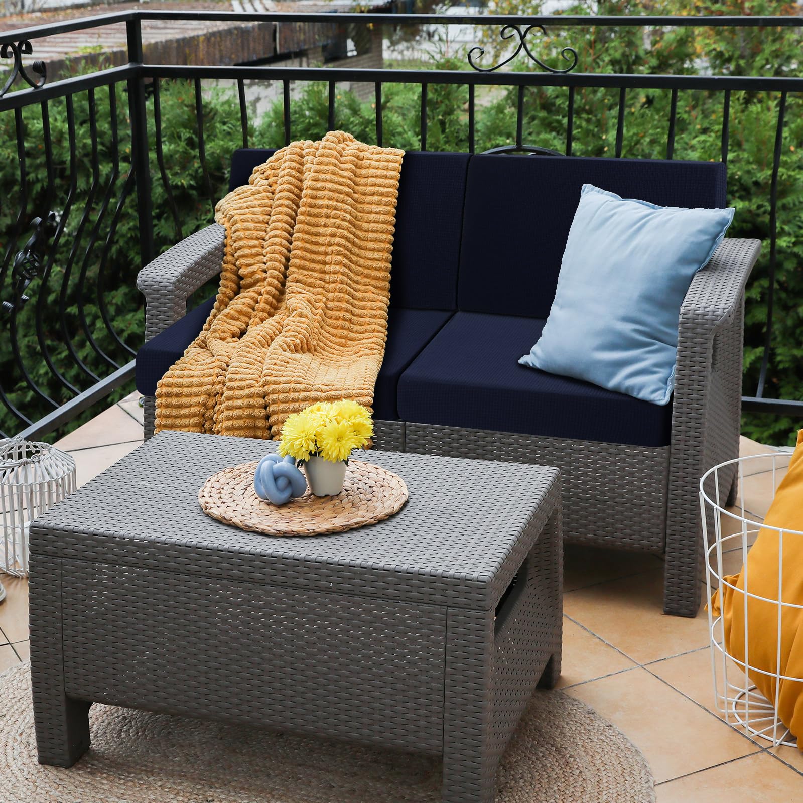 Newwiee 8-Piece Outdoor Cushion Covers Set - Waterproof Stretch Sofa Slipcovers for Patio Furniture (4 Backrest + 4 Seat Covers) - Navy Blue - Durable UV Resistant Replacement Covers for Outdoor Sofa, Chair & Couch Protection - Perfect for Backyard, Deck, Poolside & Garden Use