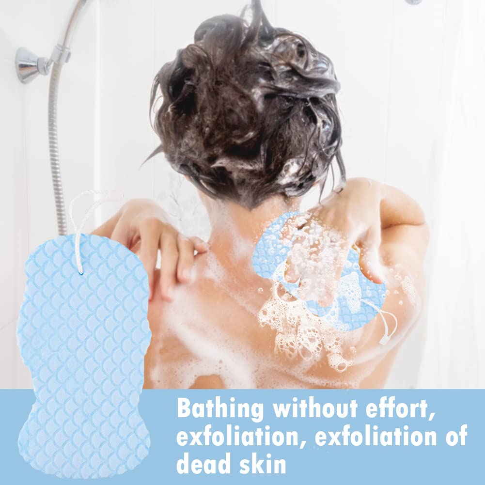 2 Pack Ultra Soft Exfoliating Bath Sponge - Reusable Body Scrubber for Dead Skin Removal with Lanyard - Gentle Shower Sponge for Adults, Kids & Elderly - Perfect for Sensitive Skin & Daily Exfoliation