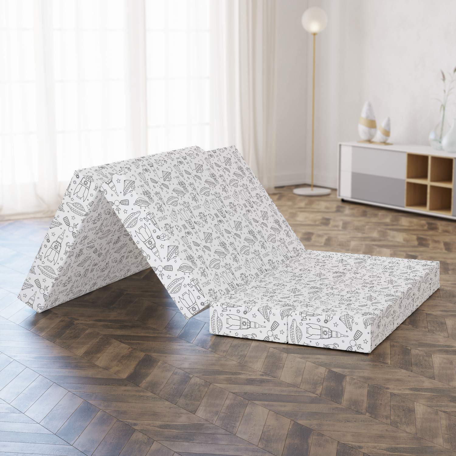 Ambesonne Alien Print Foldable Mattress - Monochrome Space Theme, 78.7