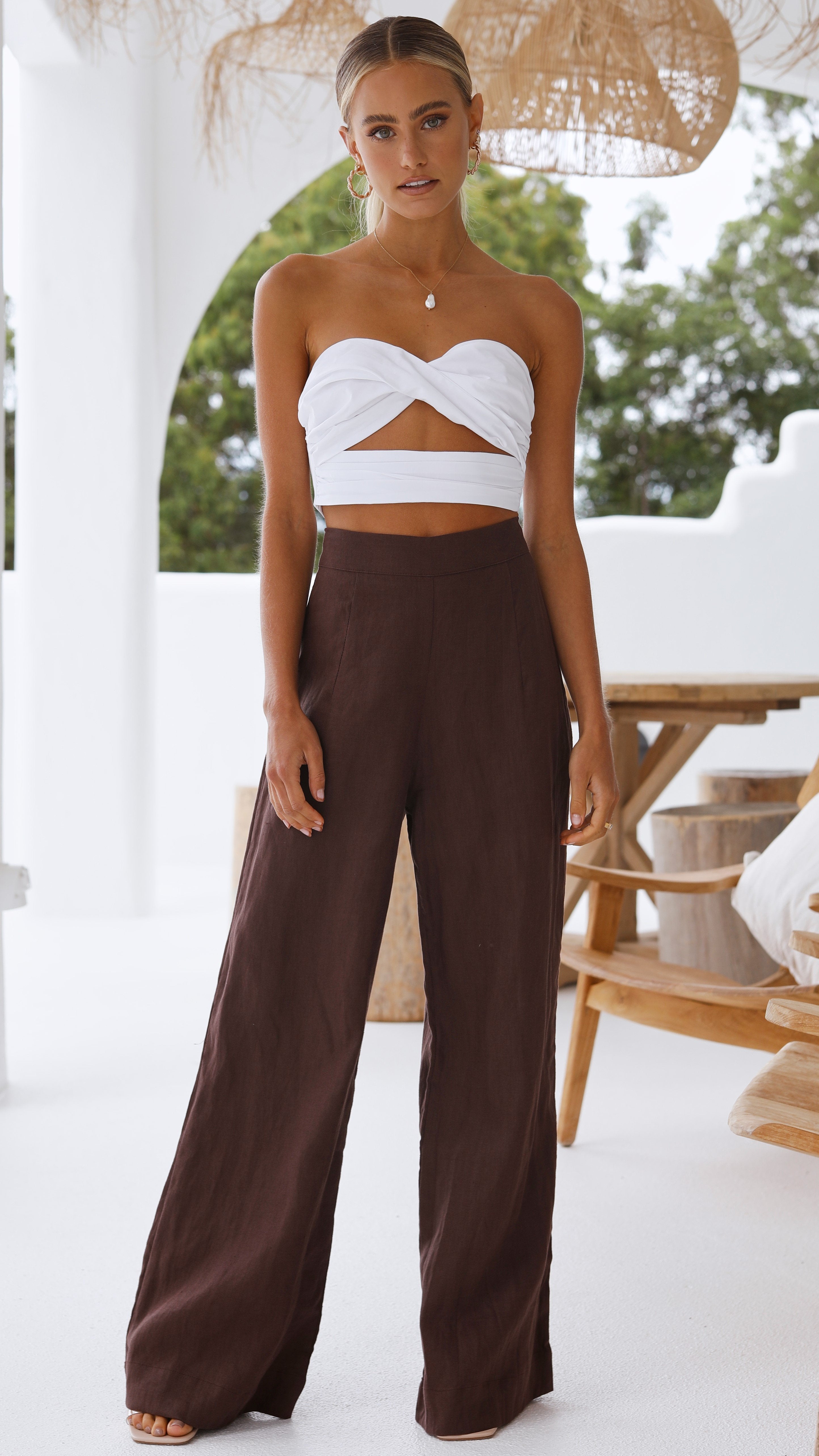 Karah Pants for Women - High Waisted Stretch Chocolate Brown Casual Trousers | Perfect for Work, Office, and Everyday Wear
