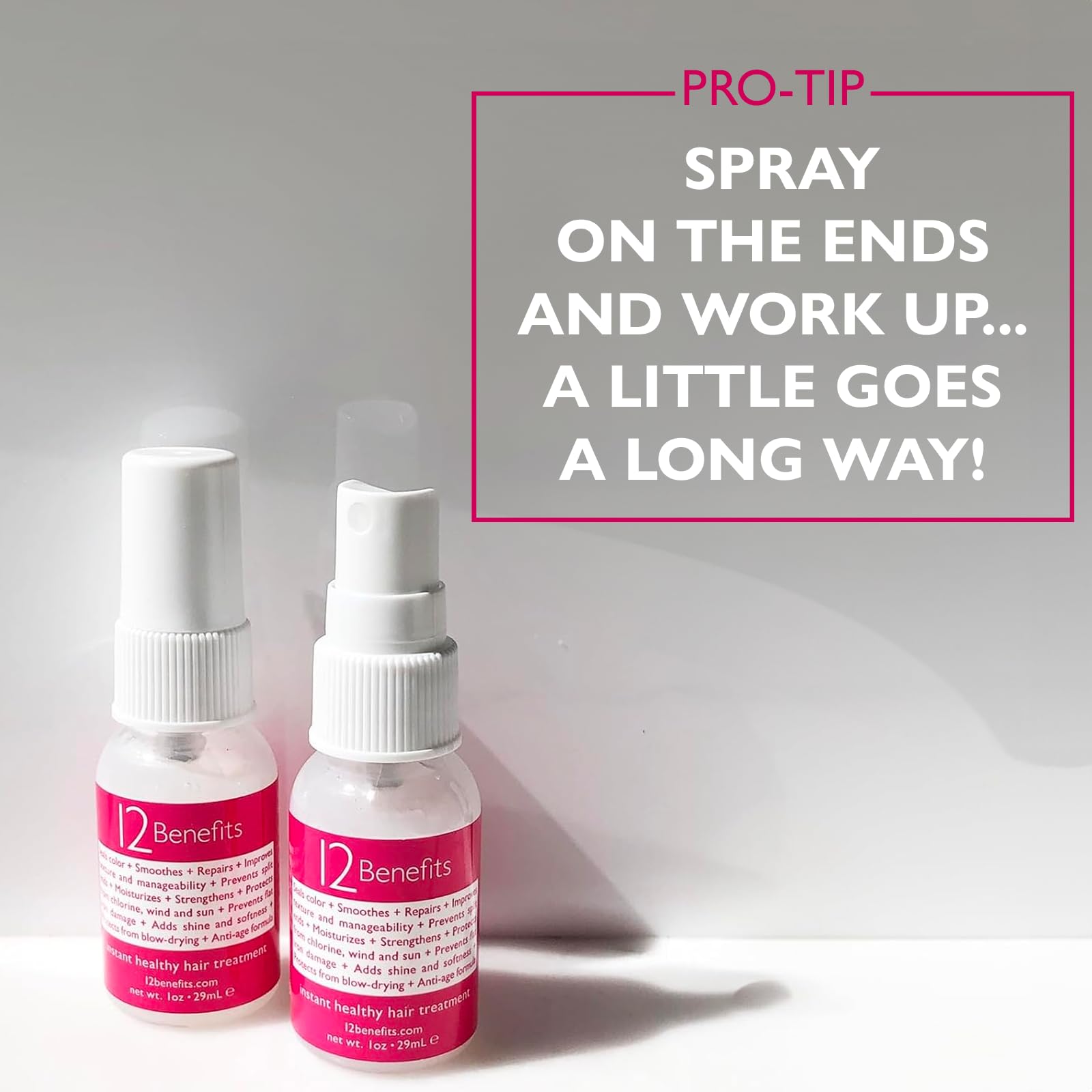 12 Benefits Instant Healthy Hair Treatment Spray - Travel Size Leave-In Conditioner with Quaternium 39 & Silk Protein - Frizz Control, Hair Strengthener & Repair for Damaged Hair (1 Fl Oz) - Perfect for On-The-Go Hydration, Daily Styling & Post-Workout Hair Care