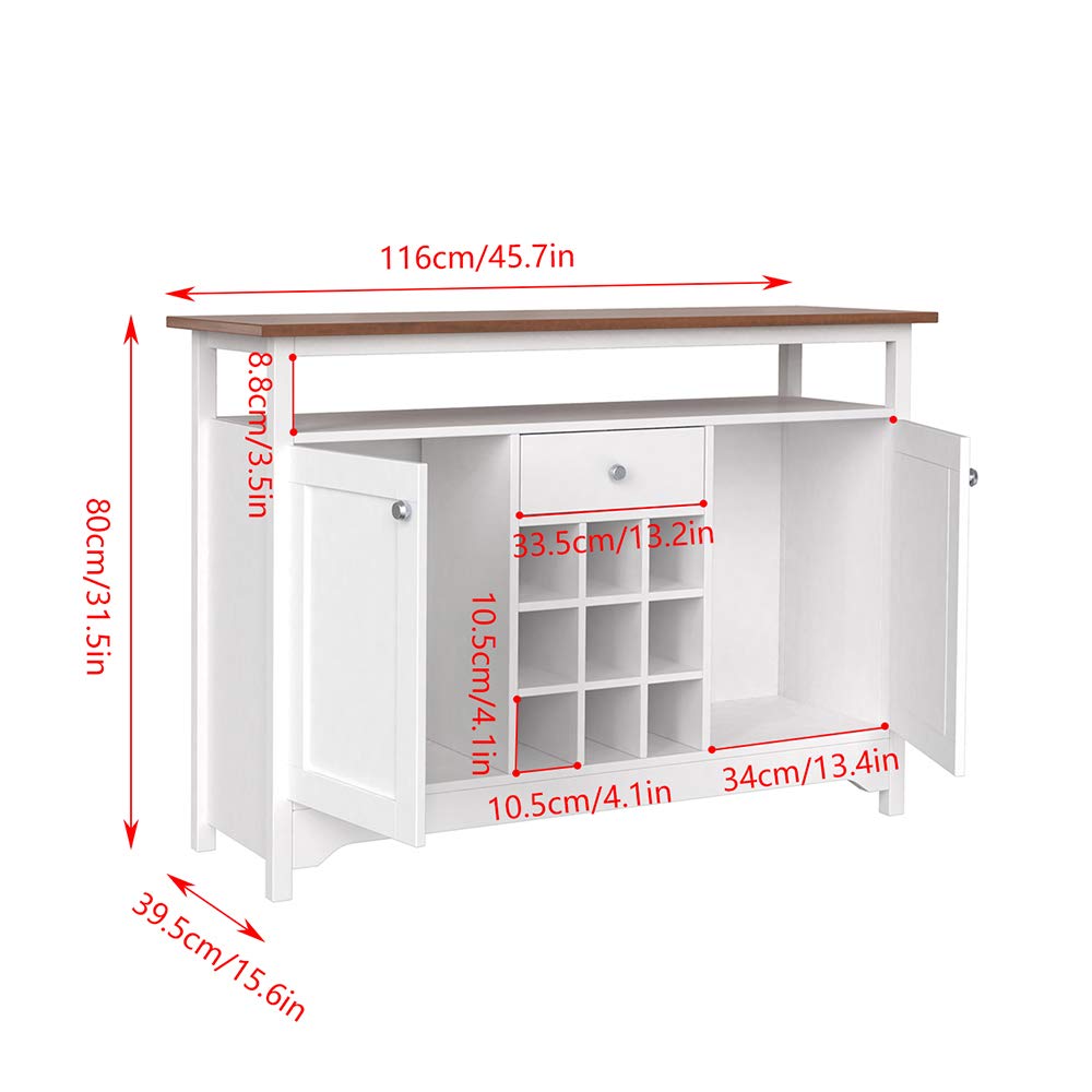 Modern Black Wooden Buffet Cabinet with 2 Doors, Drawers & 9 Wine Cubes - Freestanding Kitchen Sideboard Storage for Dining Room, Home Office & Living Room - Perfect for Organizing Dishes, Glassware & Wine Collections
