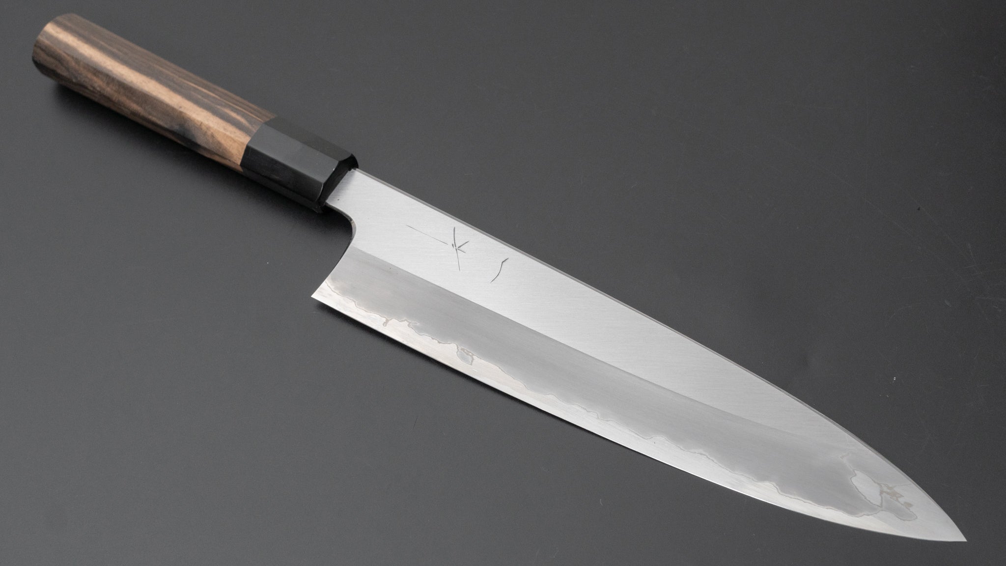 Hitohira Togashi Blue #1 Stainless Clad Migaki Gyuto 240mm Japanese Chef Knife with Kurokaki Persimmon Handle - Perfect for Sushi, Meat Slicing & Precision Cooking