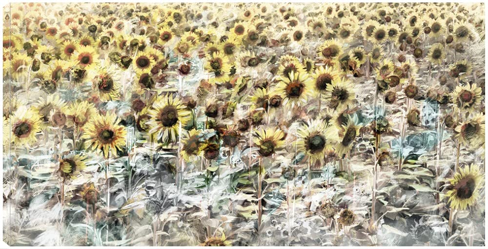 Sunflower Meadow Fine Art Canvas Wall Decor - Hand Painted Floral Landscape Painting for Living Room, Bedroom, Office - Ready to Hang 50x26 Inches - Perfect for Home Decor & Gift Giving