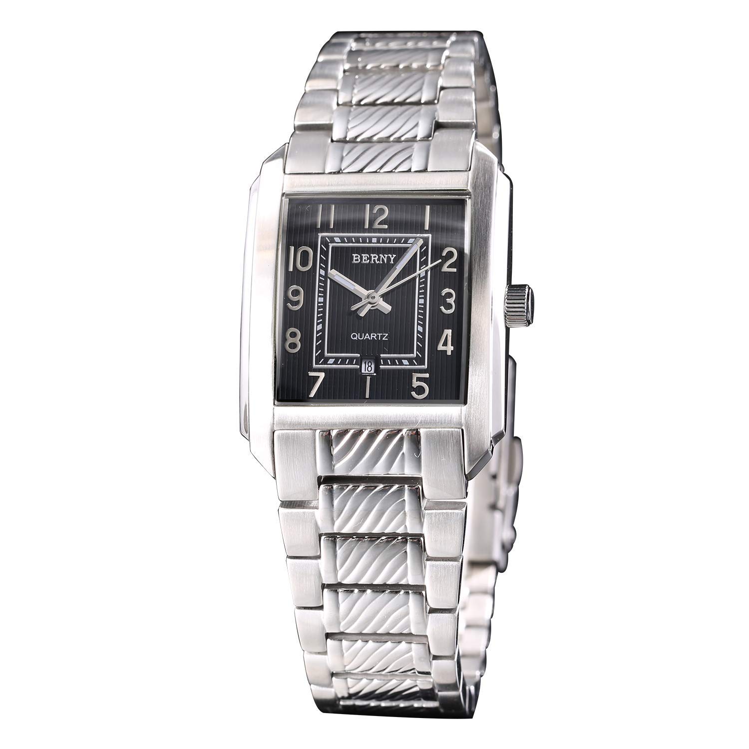 BERNY Minimalist Men's Watch - Classic Analog Quartz with Date, Stainless Steel Waterproof for Business & Casual Wear