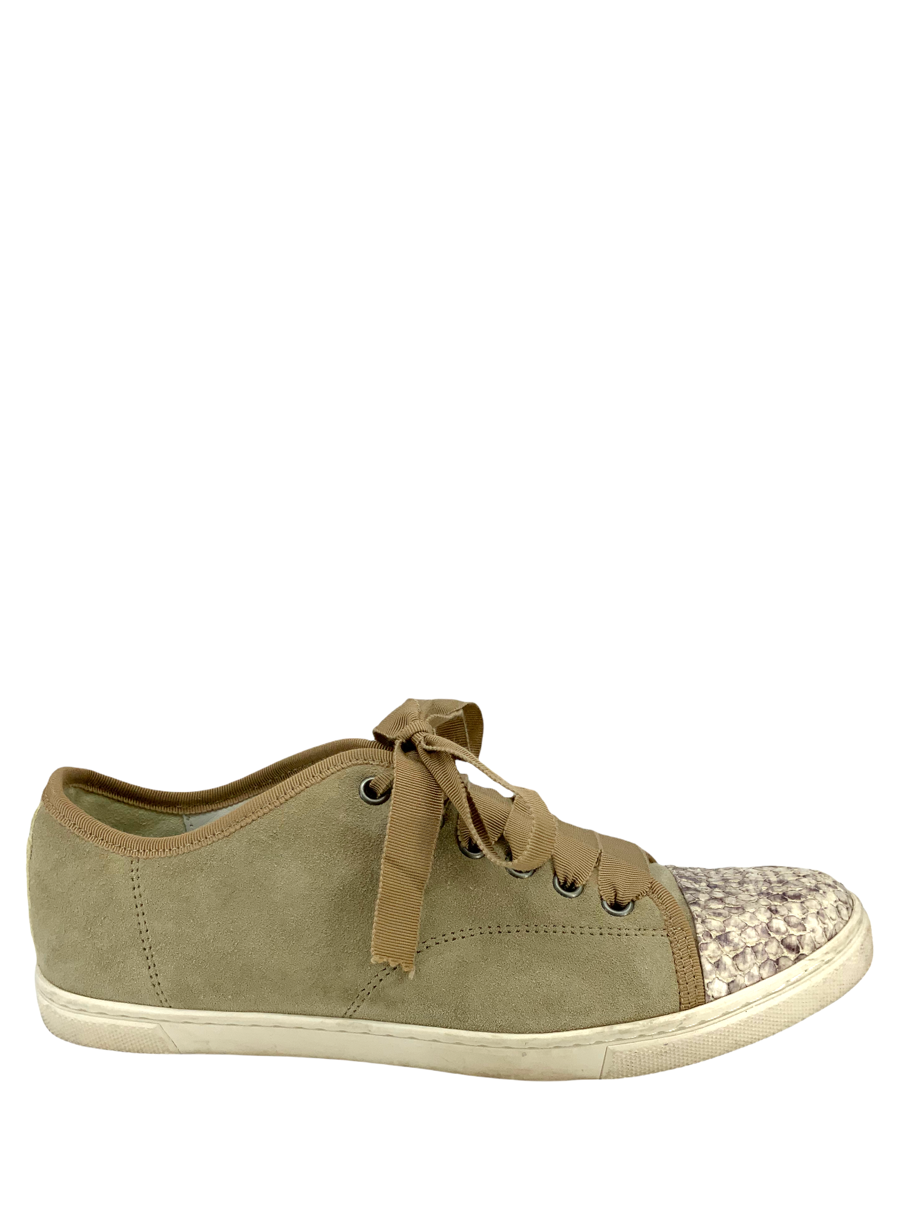 Lanvin Suede & Python Cap Toe Sneakers for Women - Size 8 | Luxury Designer Casual Shoes for Everyday Wear & Fashion Outfits