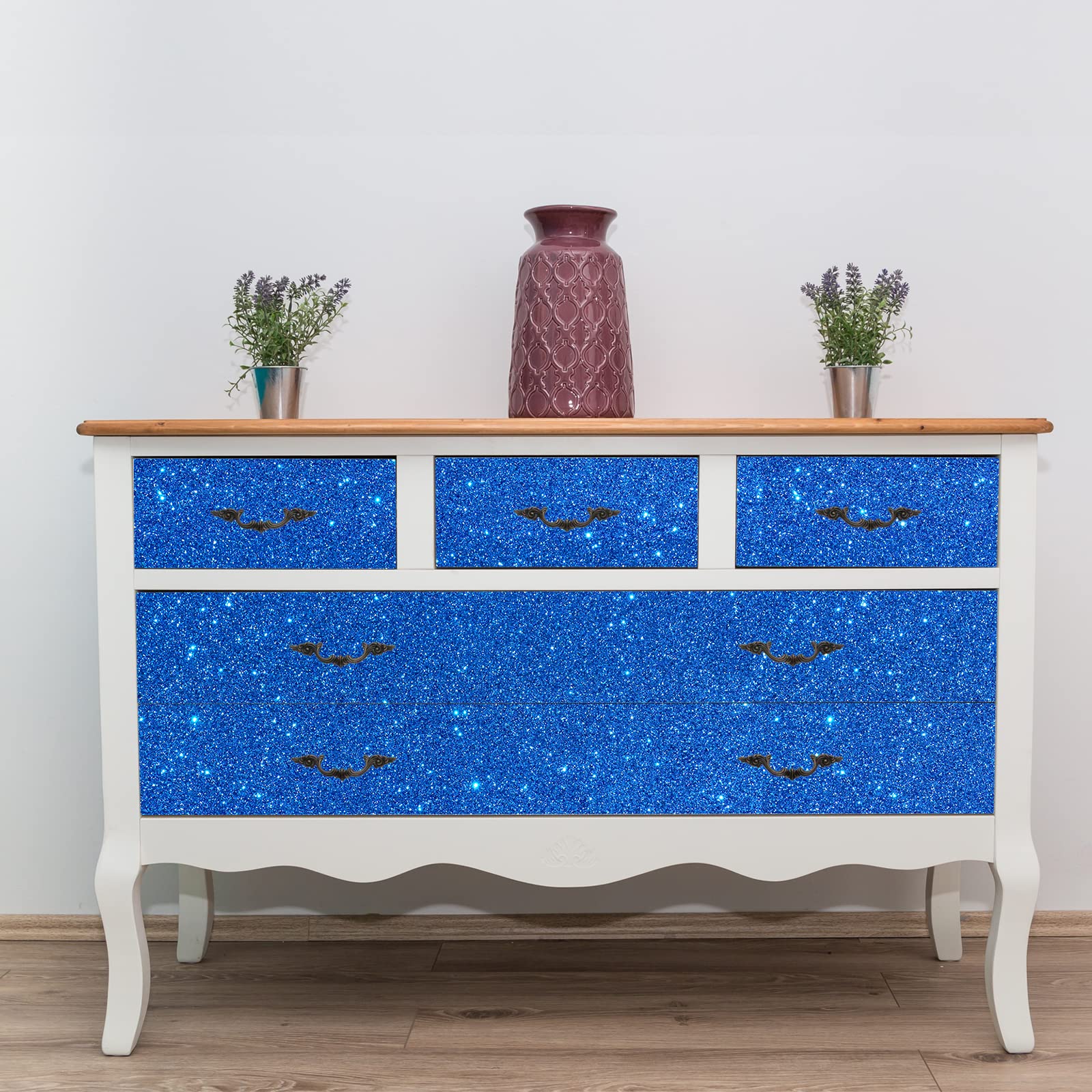 VEELIKE Blue Glitter Peel and Stick Wallpaper - 15.7''x354'' Self-Adhesive Removable Contact Paper for Bedroom Walls, Cabinets, Dressers & Tables - Sparkly Blue Glitter Fabric Roll for Home Decor, DIY Projects & Room Makeovers