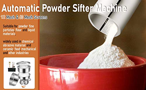 Stainless Steel Automatic Powder Sifter Machine - 10 Mesh & 60 Mesh Vibrating Sieve Shaker with 2 Screens for Flour & Baking Powders | 110V Electric Sifter for Commercial Kitchens & Bakeries