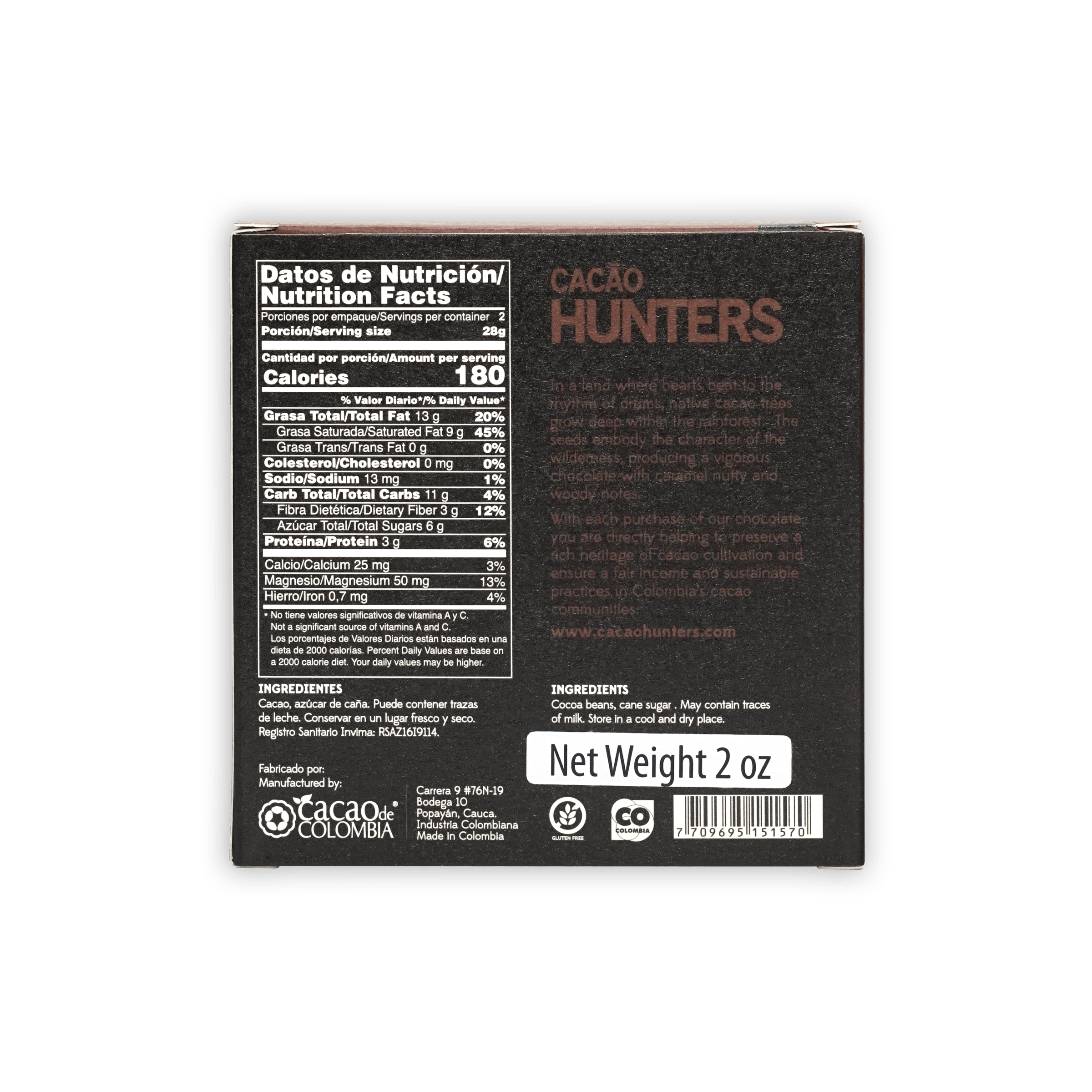 Premium Cacao Hunters Tumaco 82% Dark Chocolate Bar - Organic Single Origin Colombian Cocoa for Baking, Gifting & Healthy Snacking