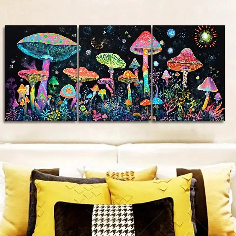 3-Piece Luxurious Mushroom Garden Wall Art Set - Framed Canvas 40x60cm - High Quality Print - 100% Australian Made - Ready to Hang - Perfect for Living Room, Bedroom & Office Decor