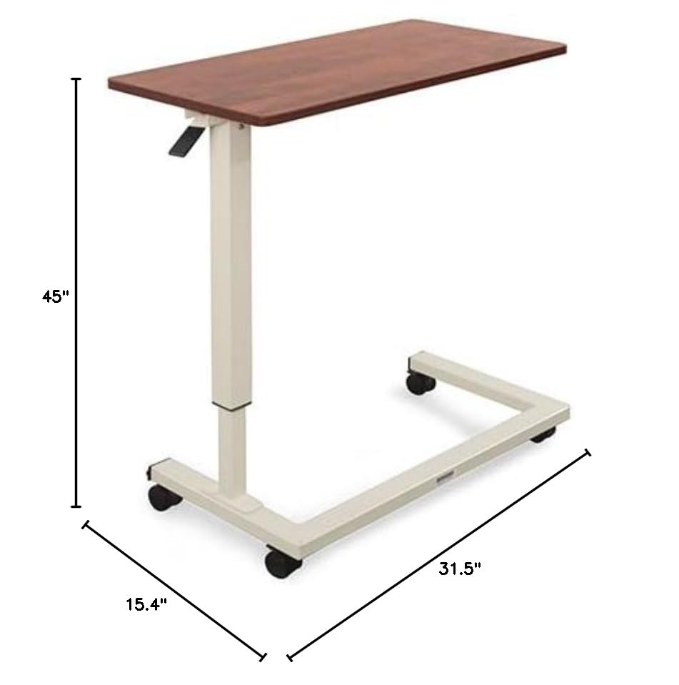 Adjustable Overbed Table with Wheels - 60lbs Capacity Hospital Bed Table for Home & Medical Use, Cherry Wood Bedside Desk - Perfect for Eating, Working, Reading in Bed or Recovery Scenes
