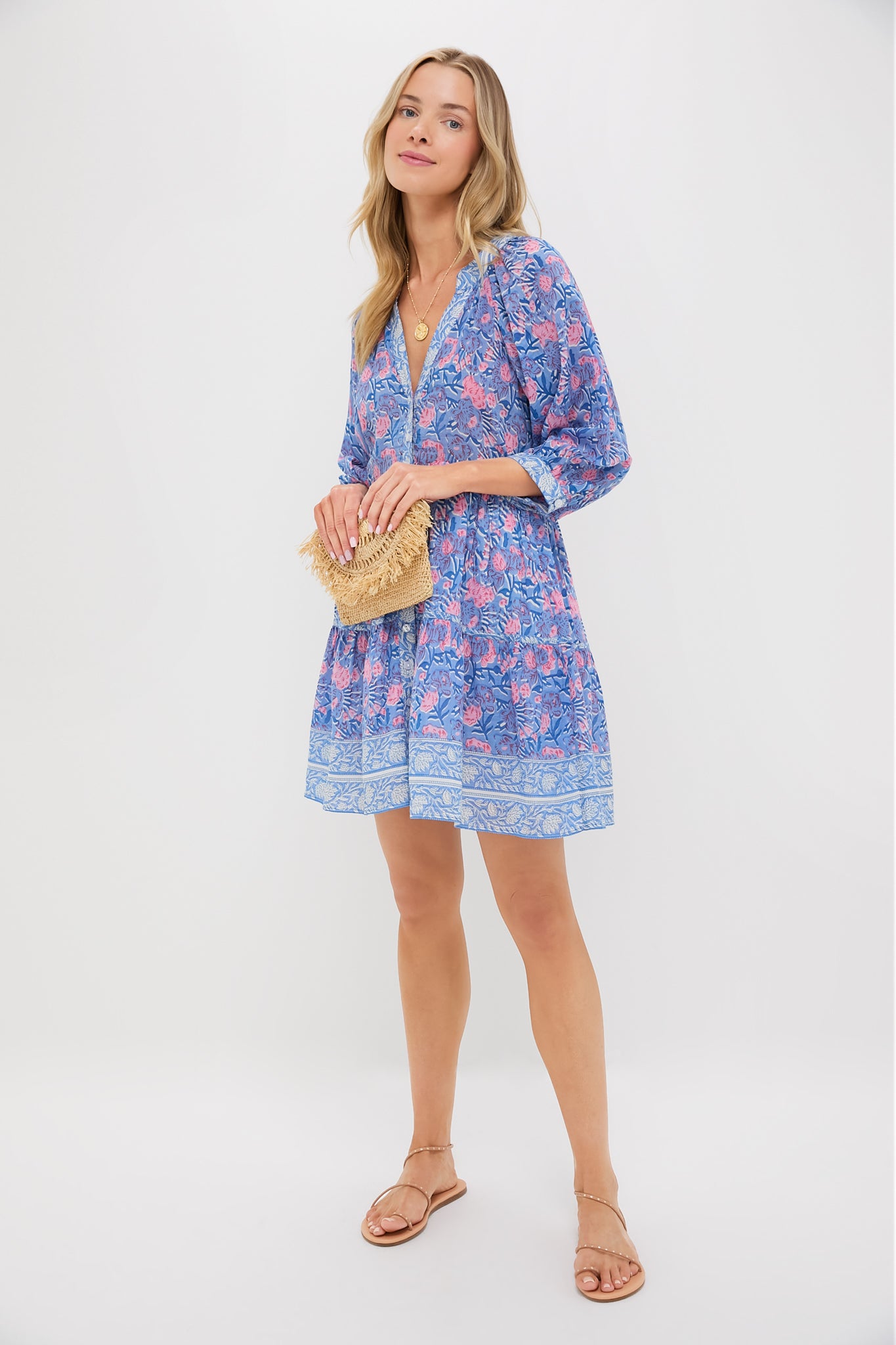 Stylish Blue & Pink Printed Clara Mini Dress for Women | Floral Summer Party Dress | Perfect for Beach Vacations, Date Nights & Casual Outings