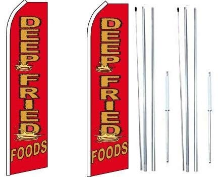 OnPoint Wares Deep Fried Foods King Flag Sign with Complete Hybrid Pole Set - Pack of 2 - Perfect for Restaurants, Food Trucks & Outdoor Events