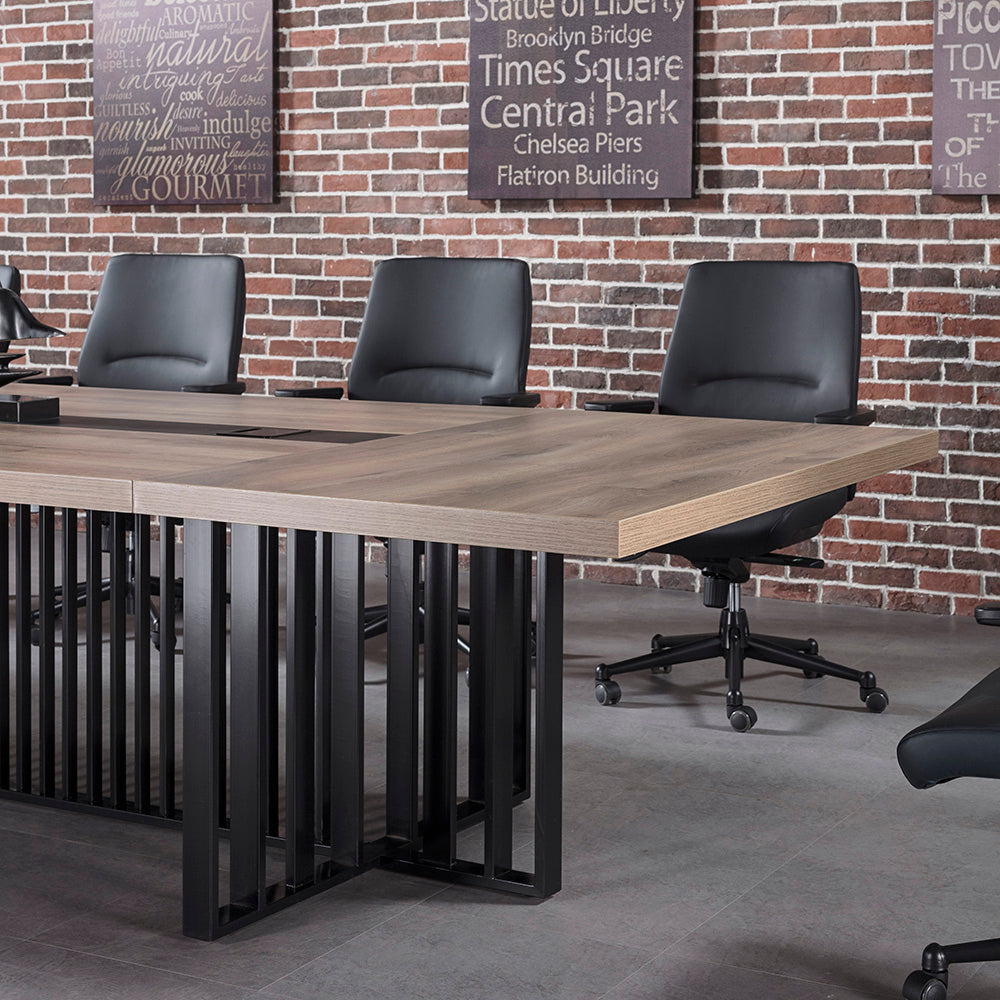 Premium VIDAL Boardroom Conference Table 3.0m x 1.2m (9.8ft x 3.9ft) - Warm Oak & Black Finish - Large Office Meeting Table for Executive Conference Rooms & Professional Workspaces