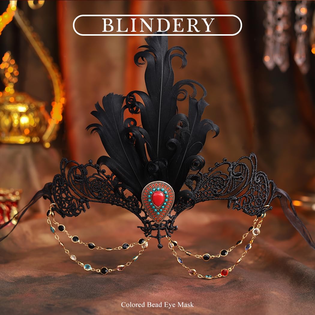 Elegant Rhinestone Masquerade Mask with Crystal & Lace - Feather Costume Mask for Women | Perfect for Mardi Gras, Halloween Parties & Venetian Balls