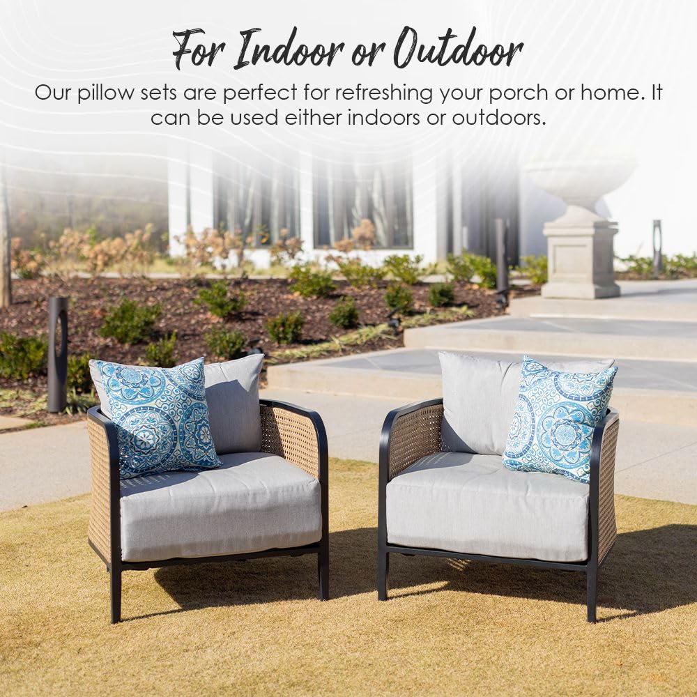 Square Throw Pillows Set of 2 - 17x17 Inch Waterproof Outdoor Cushions for Patio Furniture | Garden & Poolside Decor