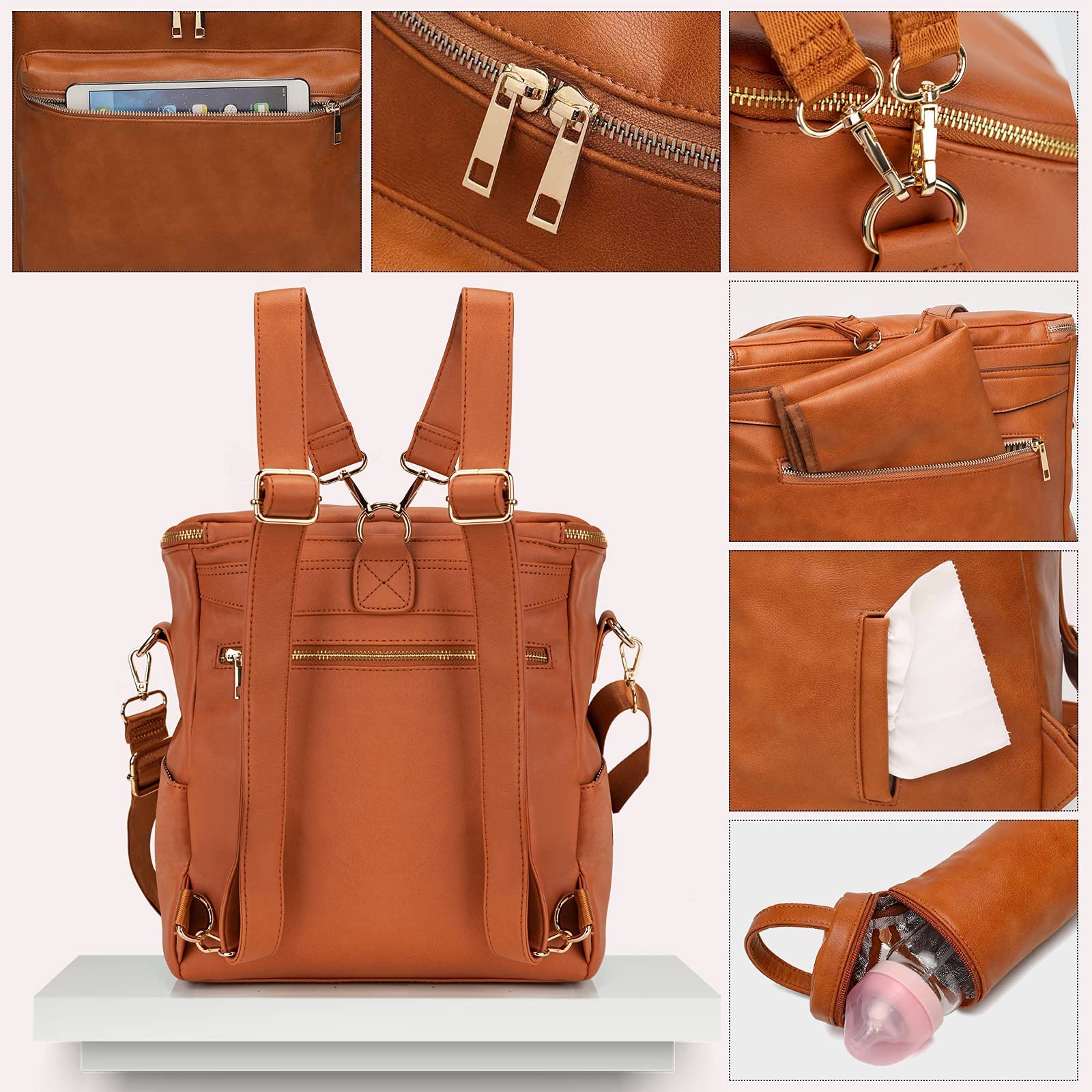 Minsong Diaper Bag Backpack - Stylish Leather Baby Bag for Moms, Large Travel Backpack with Organizer & Changing Pad - Perfect for Daycare, Travel & On-the-Go Parenting