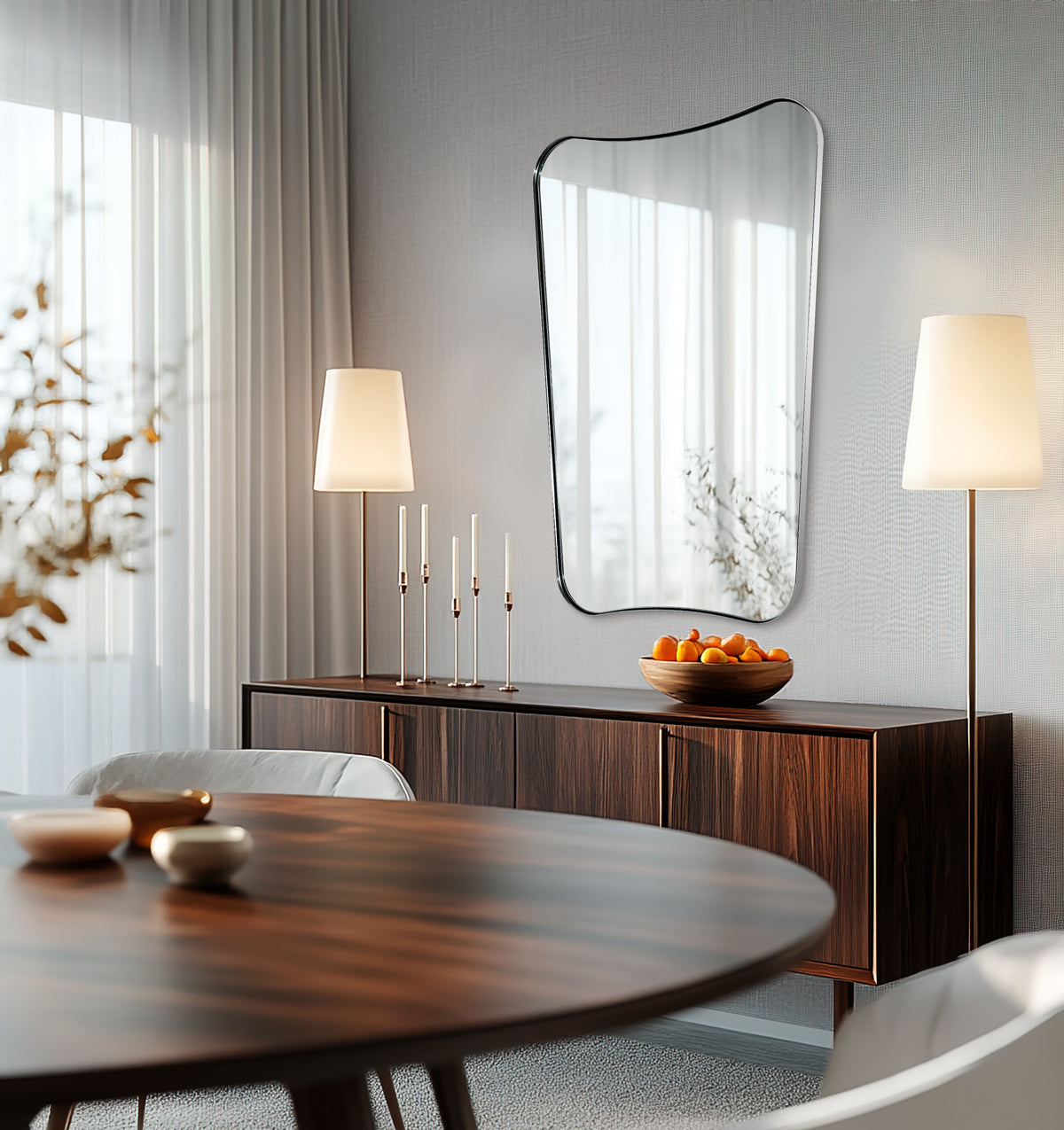 Modern Concave Top Rectangle Irregular Scalloped Bathroom Wall Mirror with Stainless Steel Frame - Perfect for Vanity, Powder Room & Modern Home Decor
