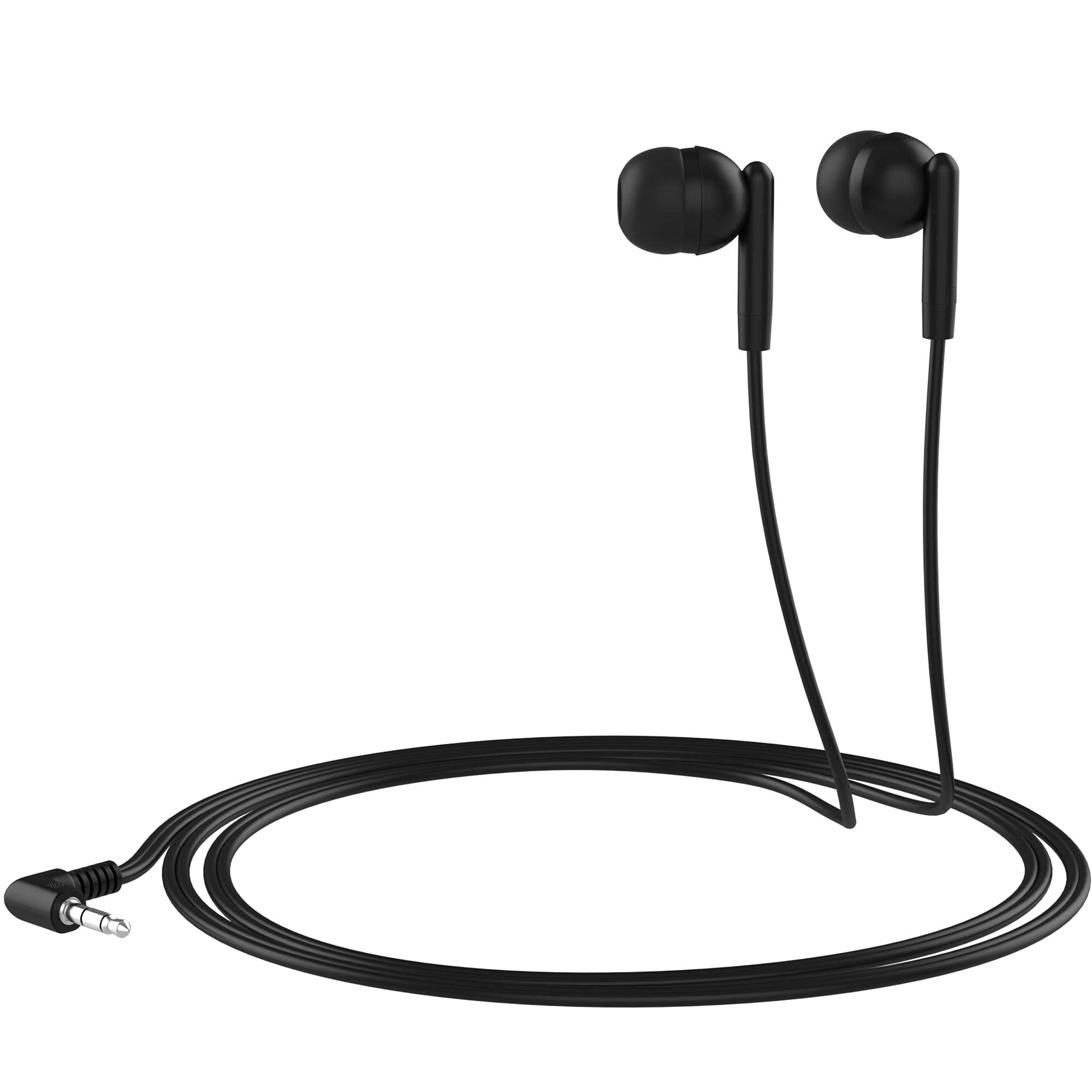 Maeline Bulk 200 Pack Wholesale Earbuds with 3.5mm Headphone Plug - Jet Black - Perfect for Schools, Gyms, Hotels & Events