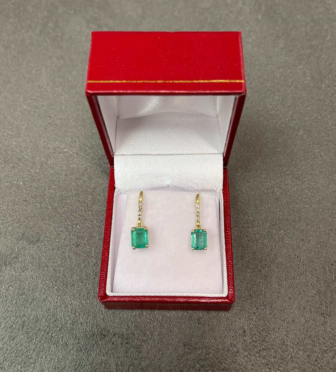 2.53tcw Bright Green Emerald & Pave Diamond Hook Earrings in 18K Gold - Elegant Jewelry for Parties, Weddings & Special Occasions