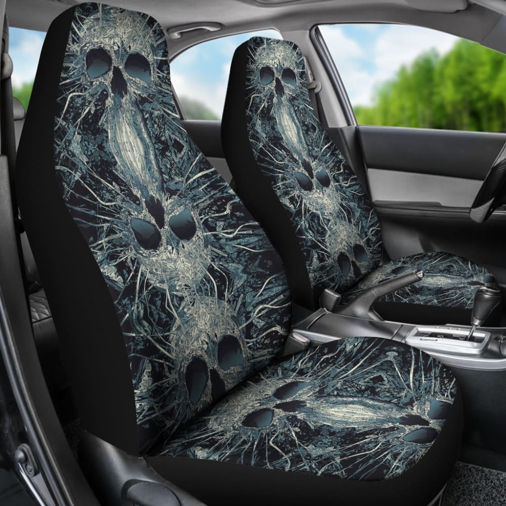 2 Pcs Gothic Skull Car Seat Covers - Universal Fit for Cars, Trucks & SUVs - Black Skull Pattern Auto Accessories for Halloween, Punk & Rock Style Decor - Perfect for Car Enthusiasts & Gift Giving