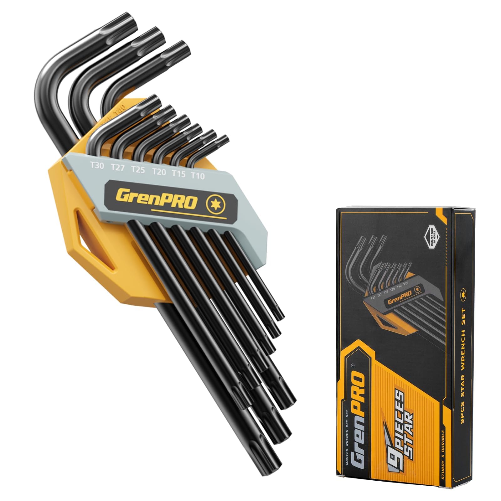 Premium 9-Piece Torx Wrench Set (T10-T50) with Long Arm & Hole - Star Screwdriver Kit for Automotive, Electronics & DIY Projects - Tamper Proof Hex Key & Allen Wrench Set for Secure Fastening