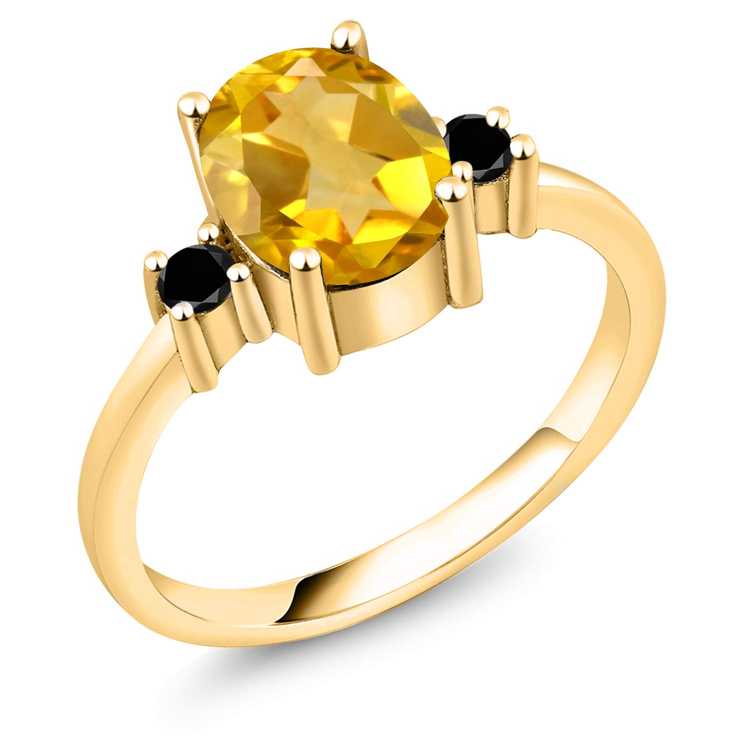 1.63 Ct Oval Yellow Citrine & Black Diamond Ring - 18K Yellow Gold Plated Sterling Silver - Elegant Jewelry for Women, Wedding, Anniversary & Special Occasions