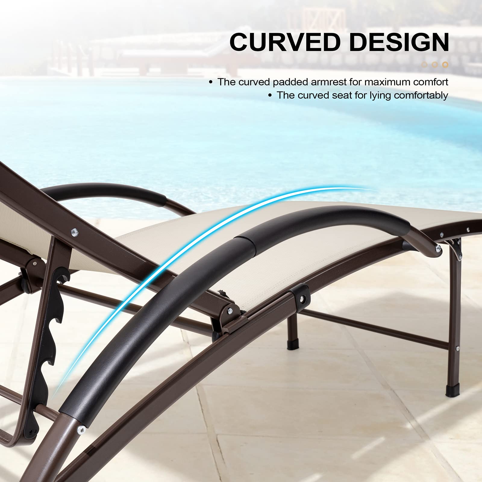 2PCS Aluminum Chaise Lounge Chairs with Side Table - Adjustable 4-Position Recliner for Outdoor Relaxation | Beach, Patio, Pool, Lawn & Yard Furniture | Durable Sunbathing Chairs for Backyard, Garden & Vacation Homes