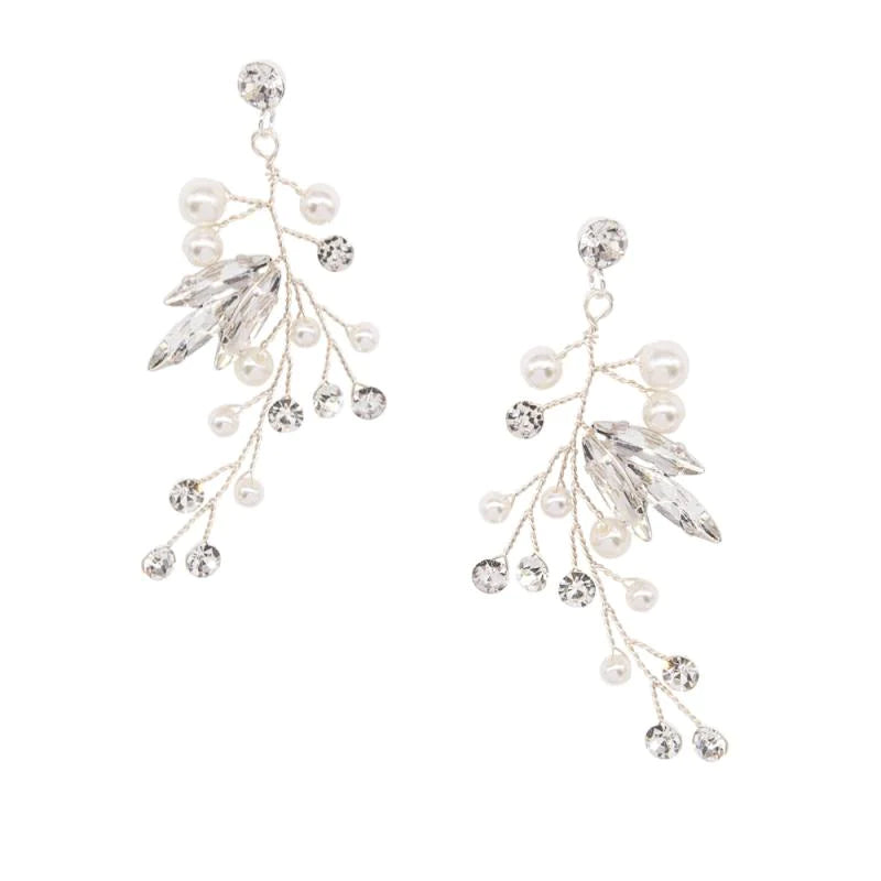 Crystal and Pearl Vine Drop Earrings - Gold, Rose Gold & Silver Bridal Jewelry for Weddings, Parties & Special Occasions